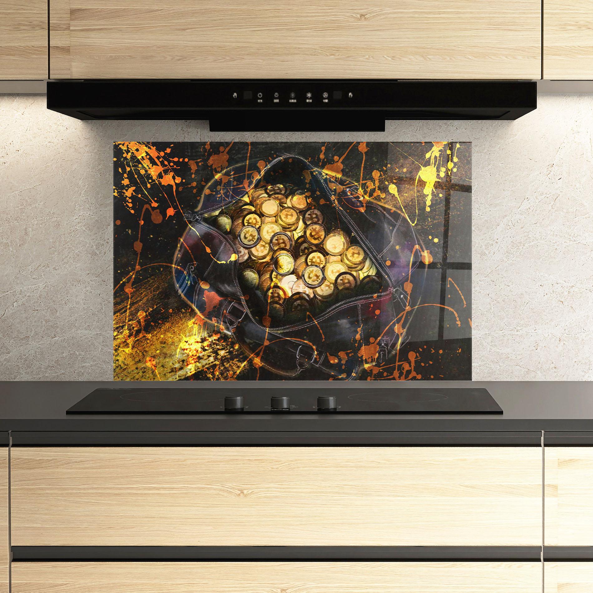 Küchenrückwand Glas Crypto Rich mockup 3