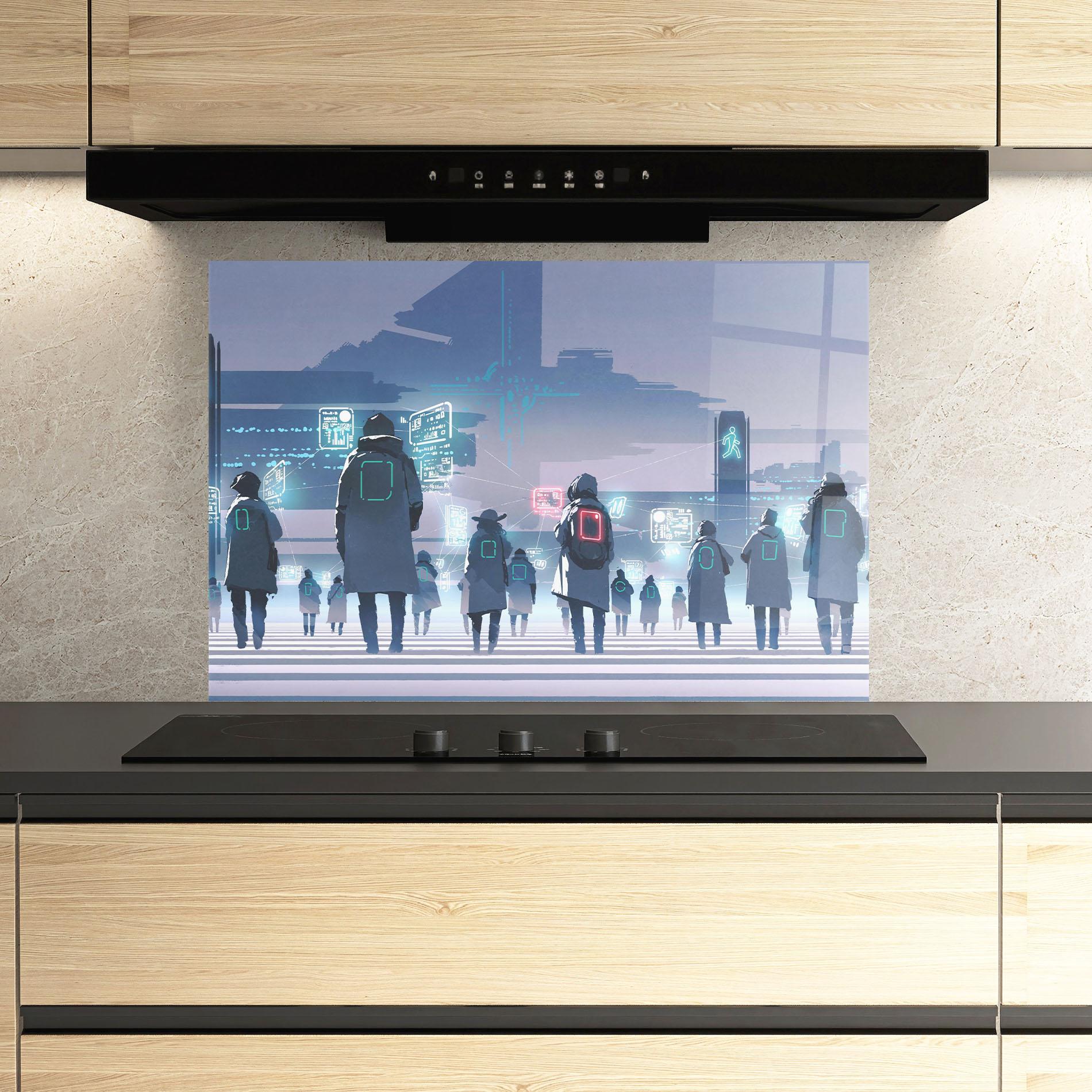 Küchenrückwand Glas Futuristic People mockup 3