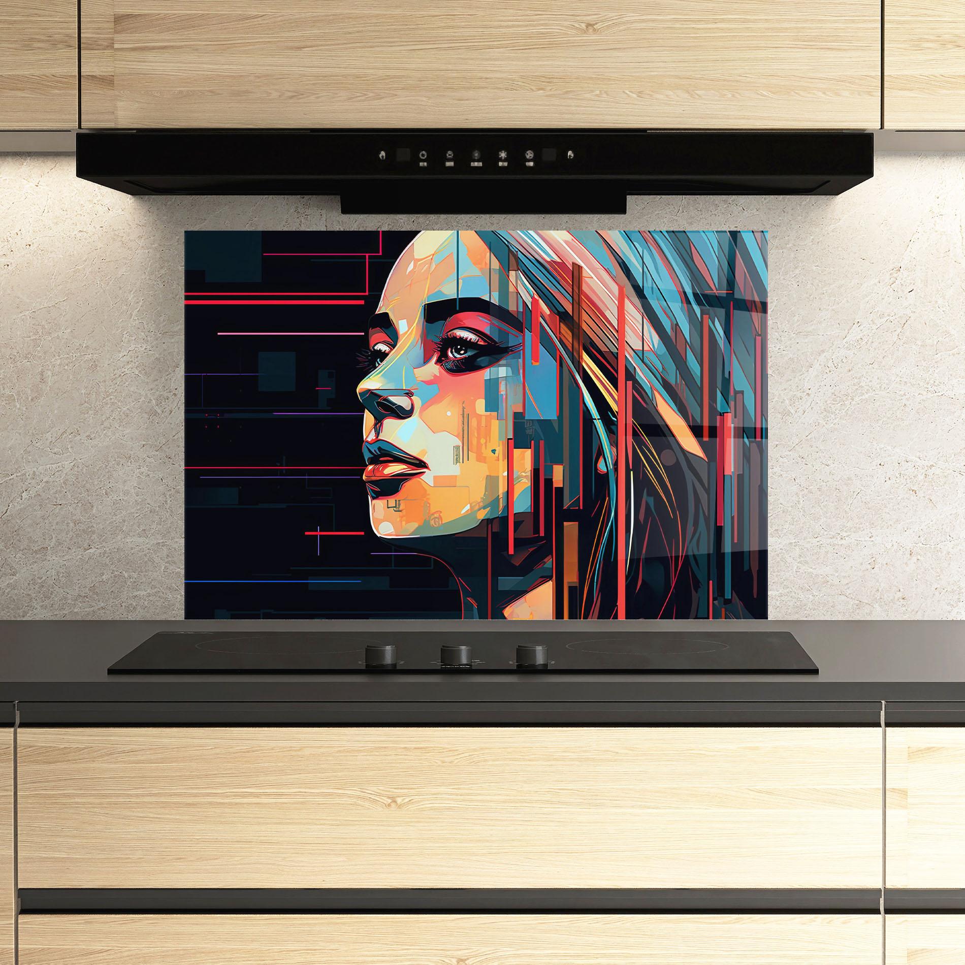 Küchenrückwand Glas Glitchy Dark Portrait mockup 3