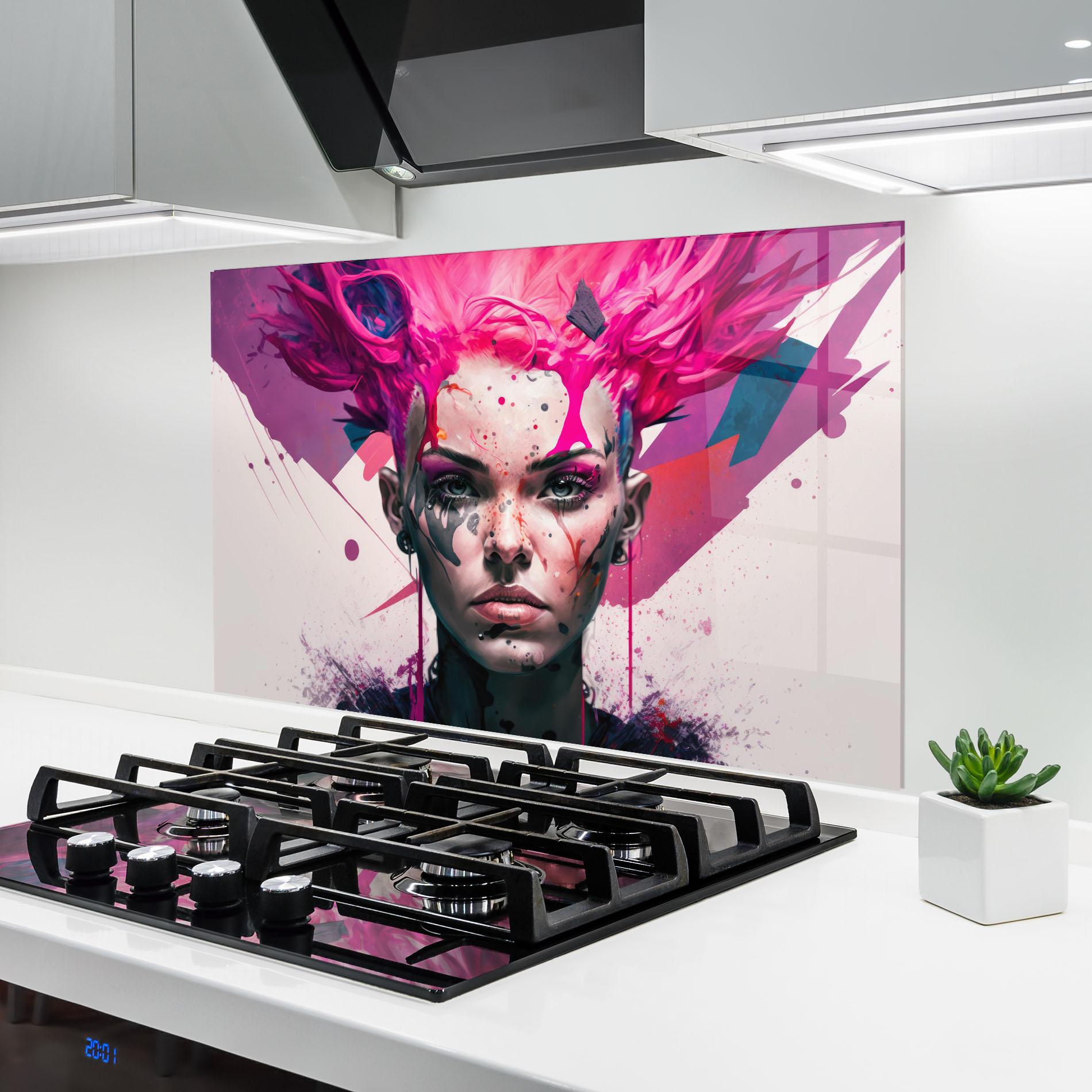 Küchenrückwand Glas Abstract Pink Hair mockup 6