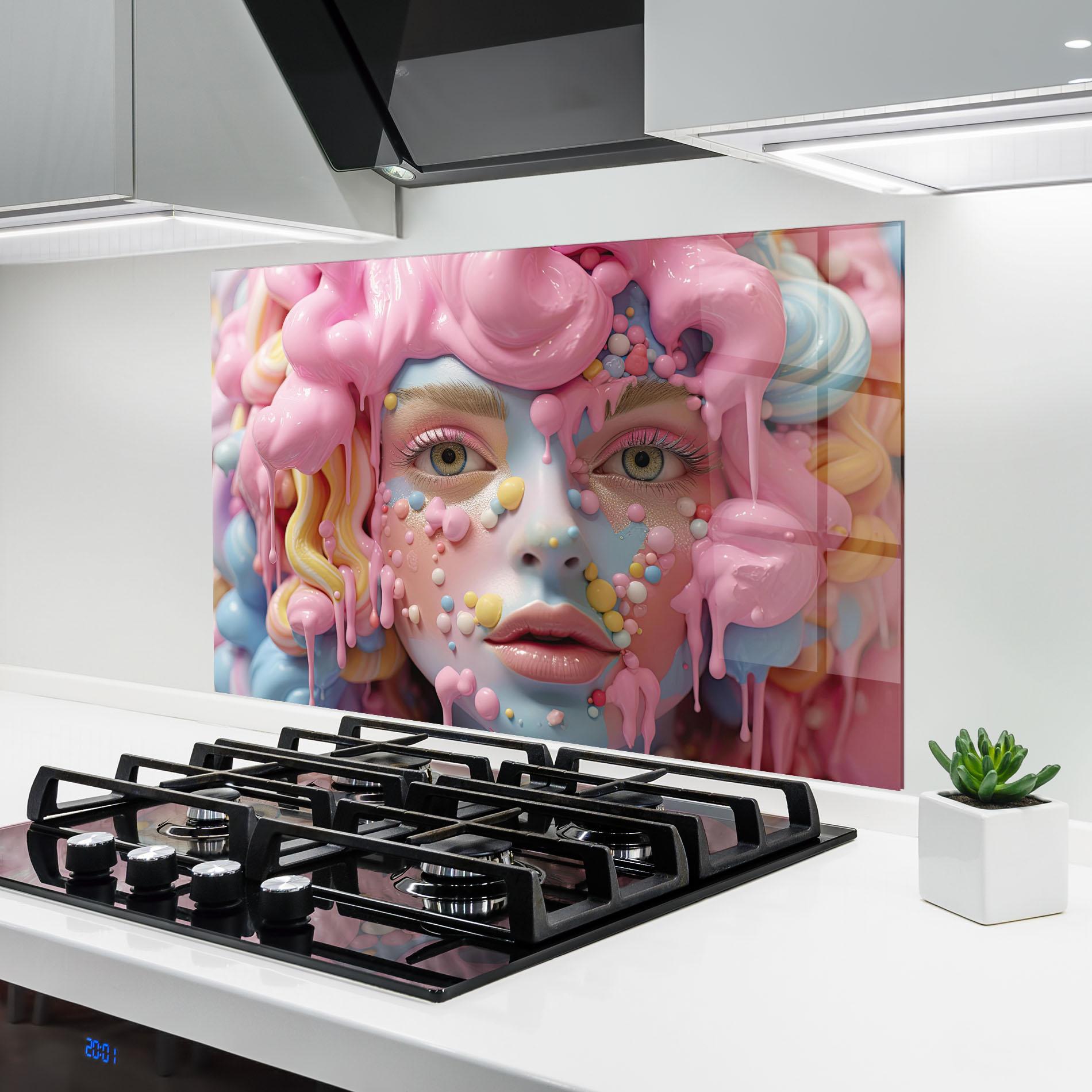 Küchenrückwand Glas Candy Face Girl mockup 6