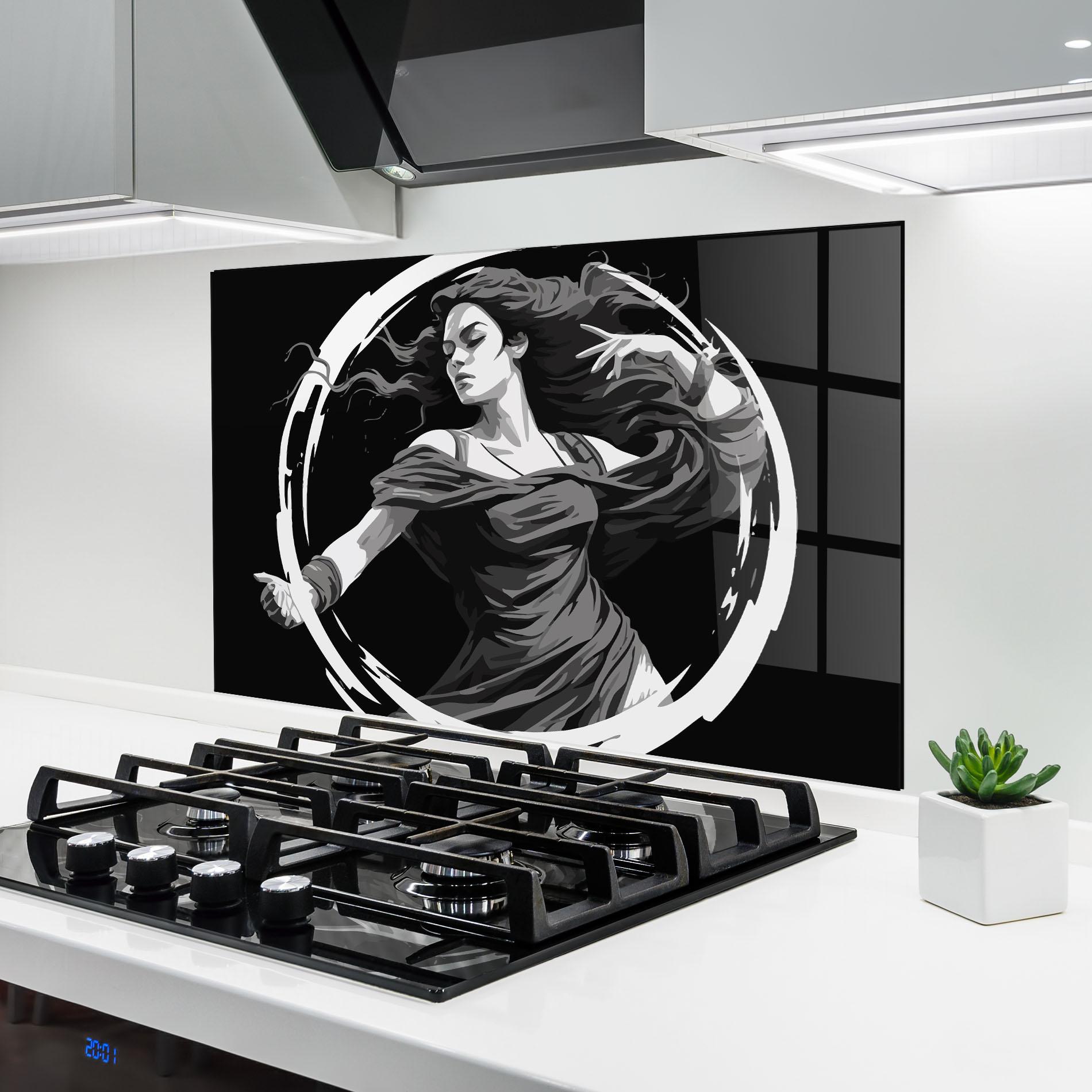 Küchenrückwand Glas Circle Grey Lady mockup 6