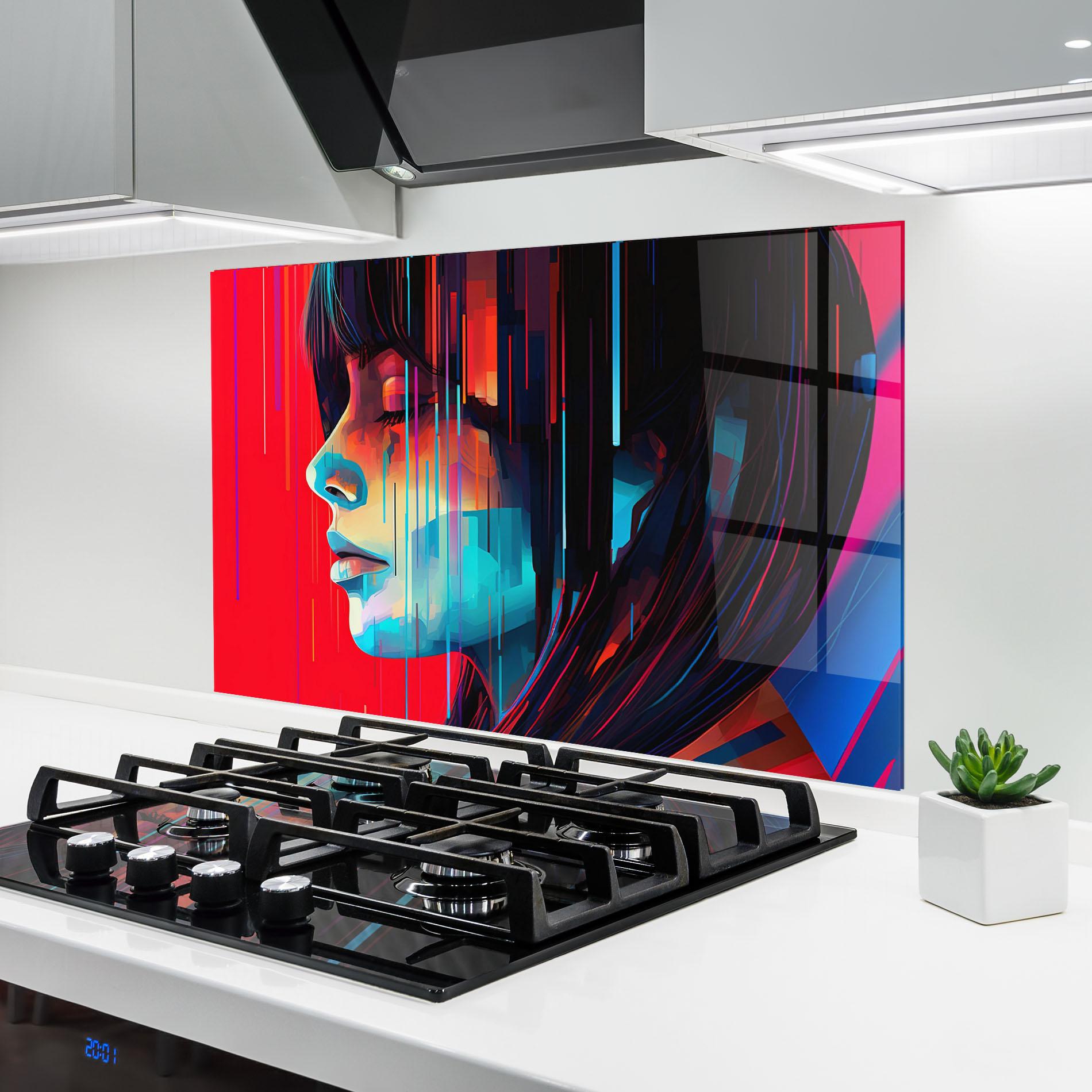 Küchenrückwand Glas Colorful Glitchy Portrait mockup 6
