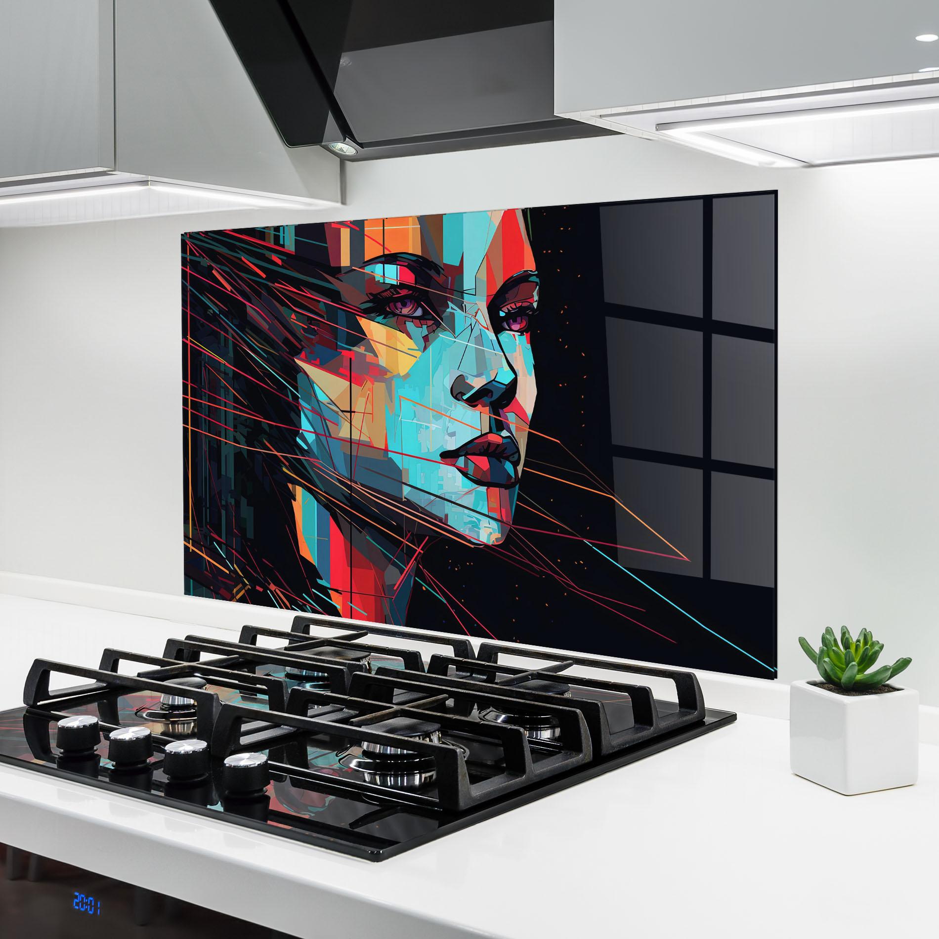 Küchenrückwand Glas Colorful Glitchy Woman mockup 6