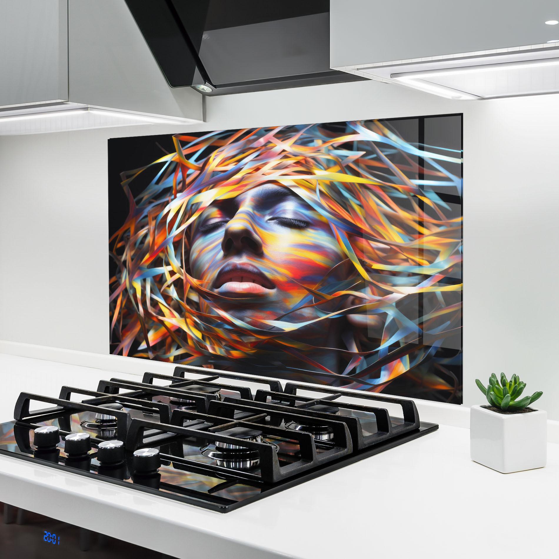 Küchenrückwand Glas Colorful Ribbons Hair mockup 6