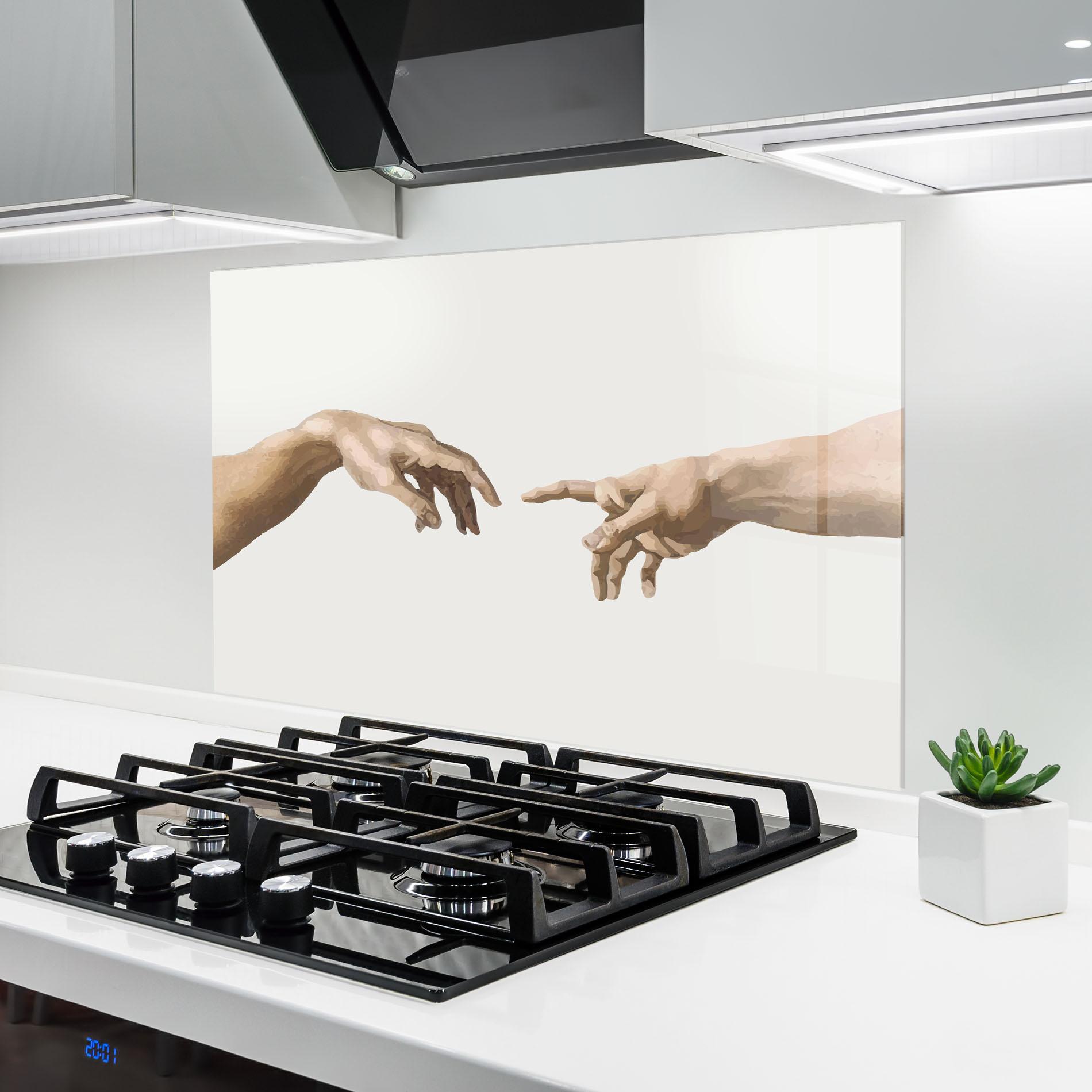 Küchenrückwand Glas Cream Hands Art mockup 6