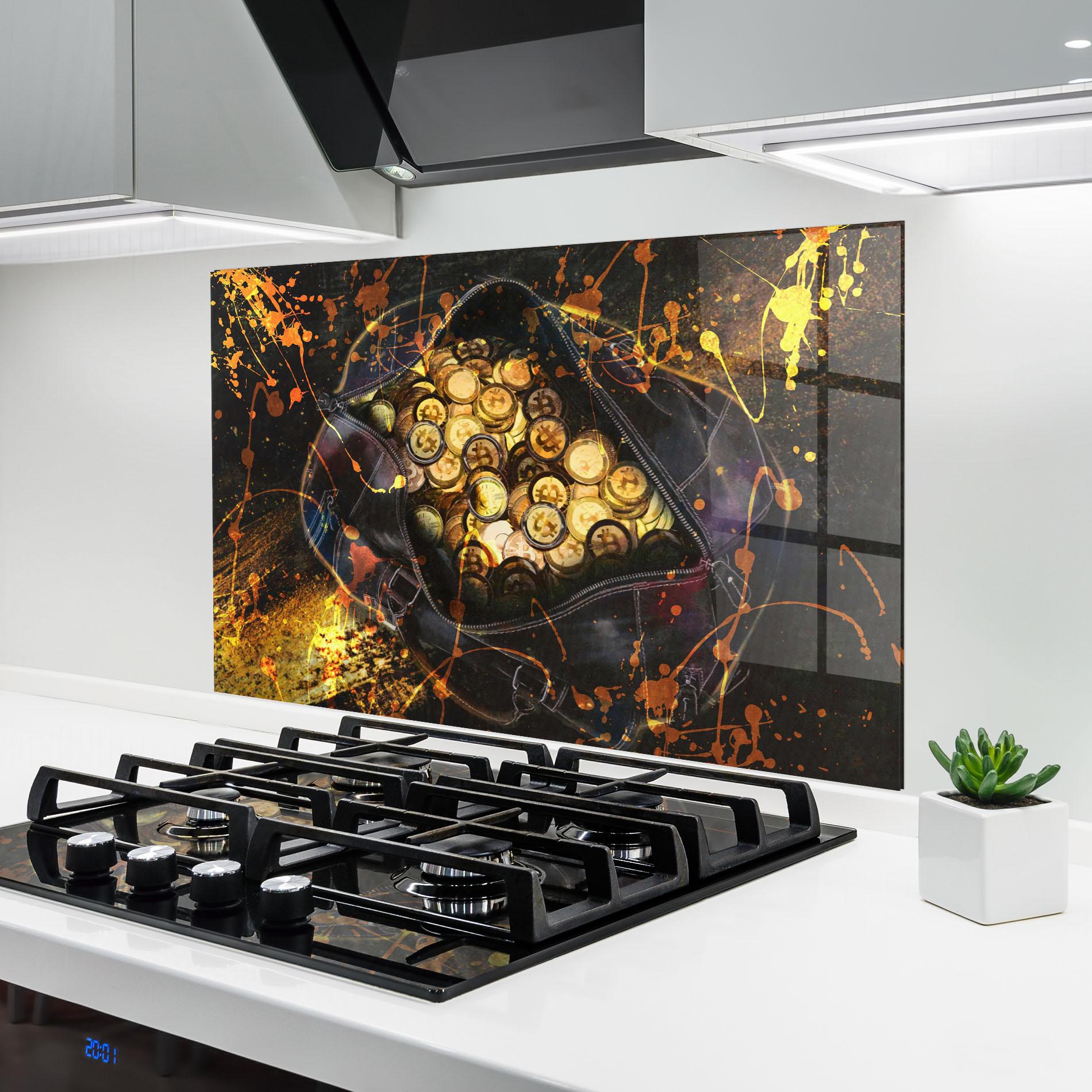 Küchenrückwand Glas Crypto Rich mockup 6