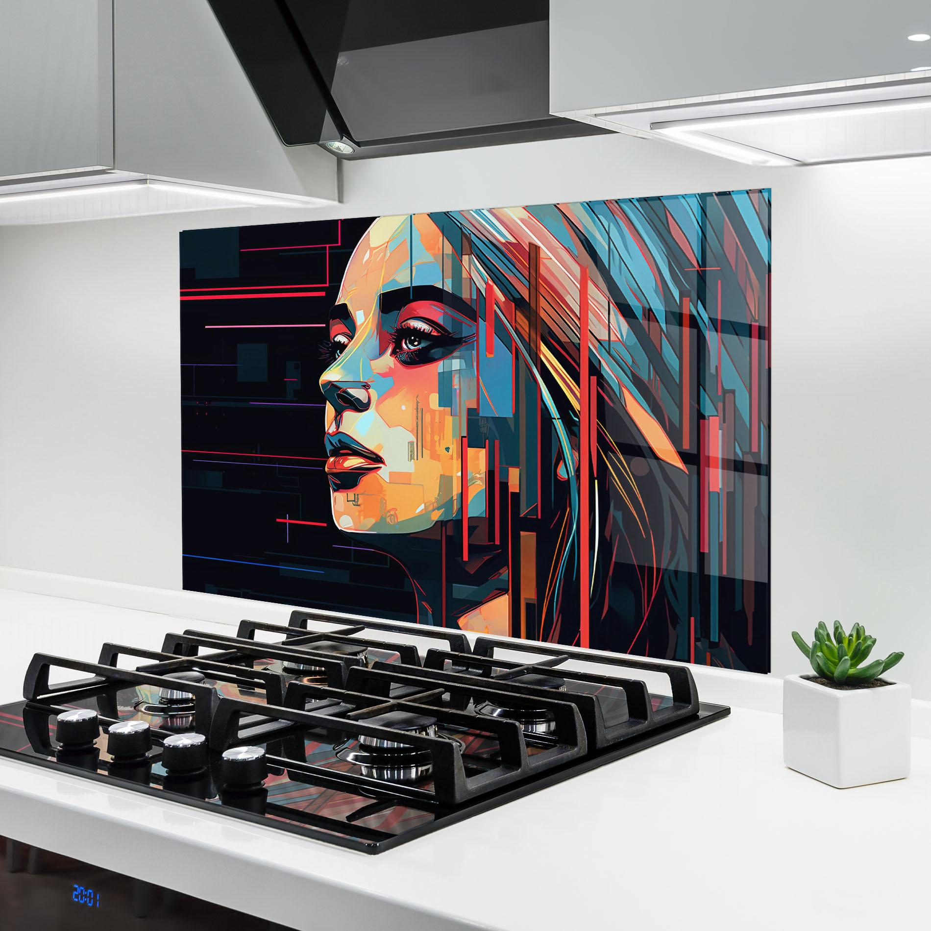 Küchenrückwand Glas Glitchy Dark Portrait mockup 6