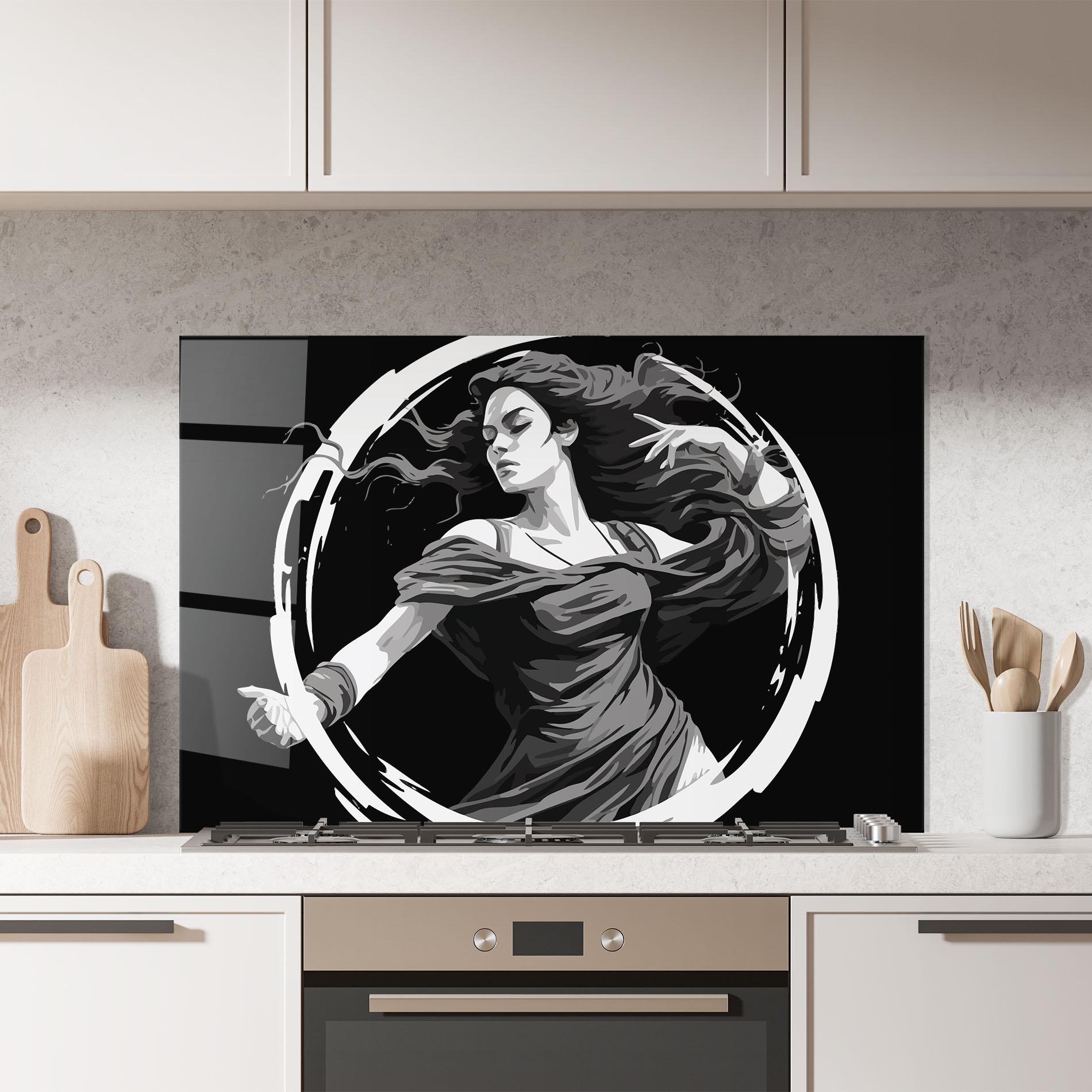 Küchenrückwand Glas Circle Grey Lady mockup 7