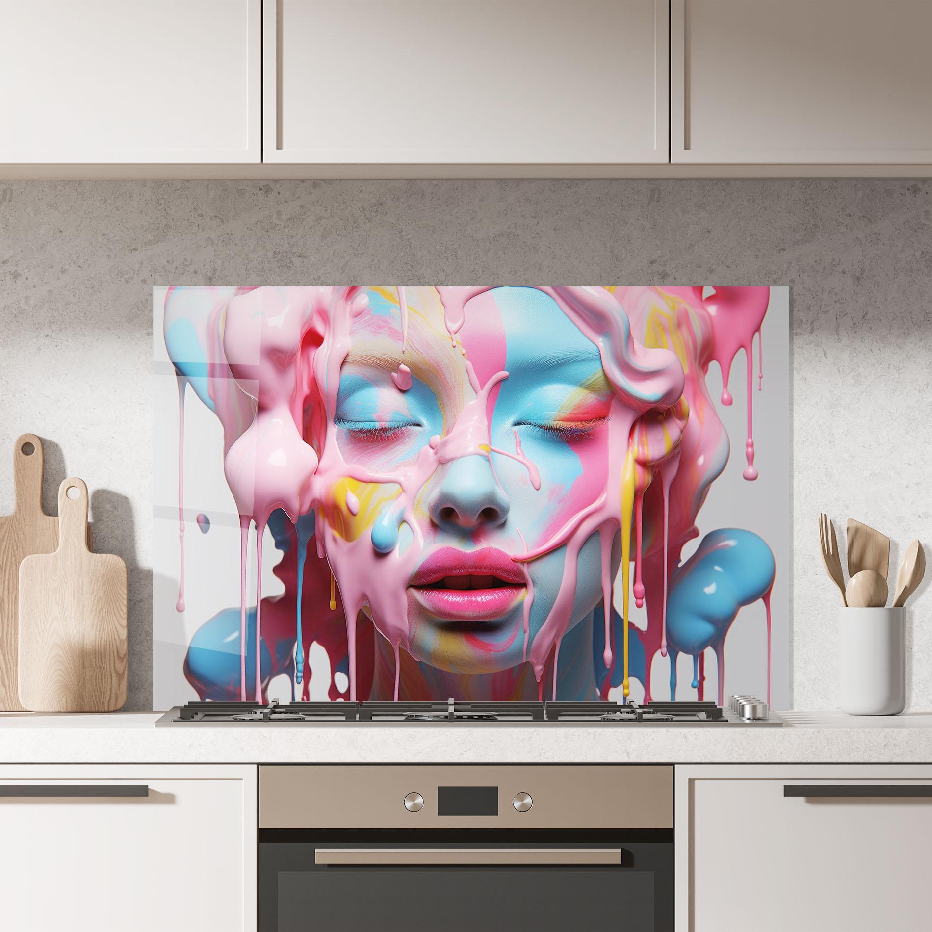 Küchenrückwand Glas Colorful Face Paint mockup 7