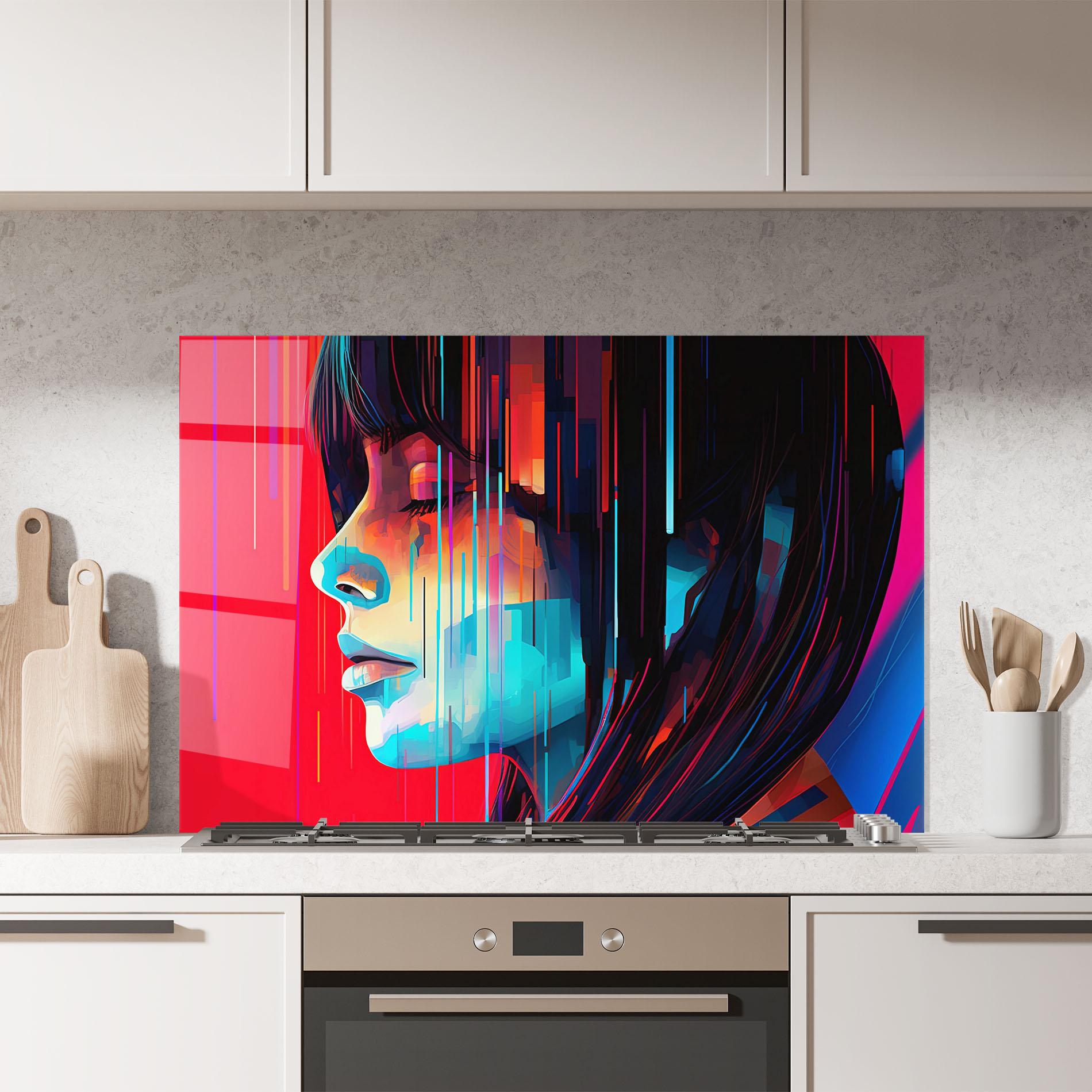 Küchenrückwand Glas Colorful Glitchy Portrait mockup 7