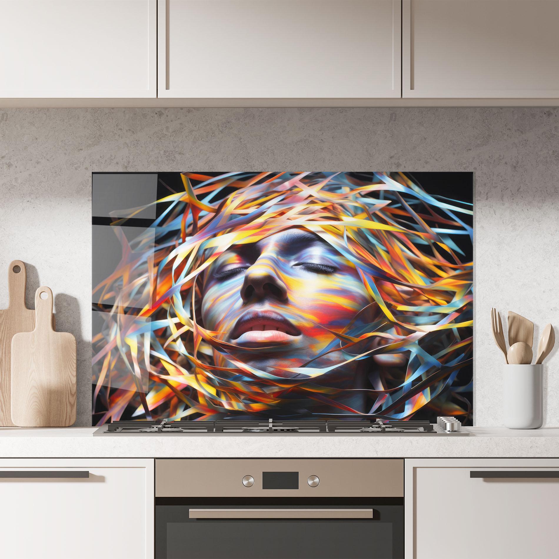 Küchenrückwand Glas Colorful Ribbons Hair mockup 7