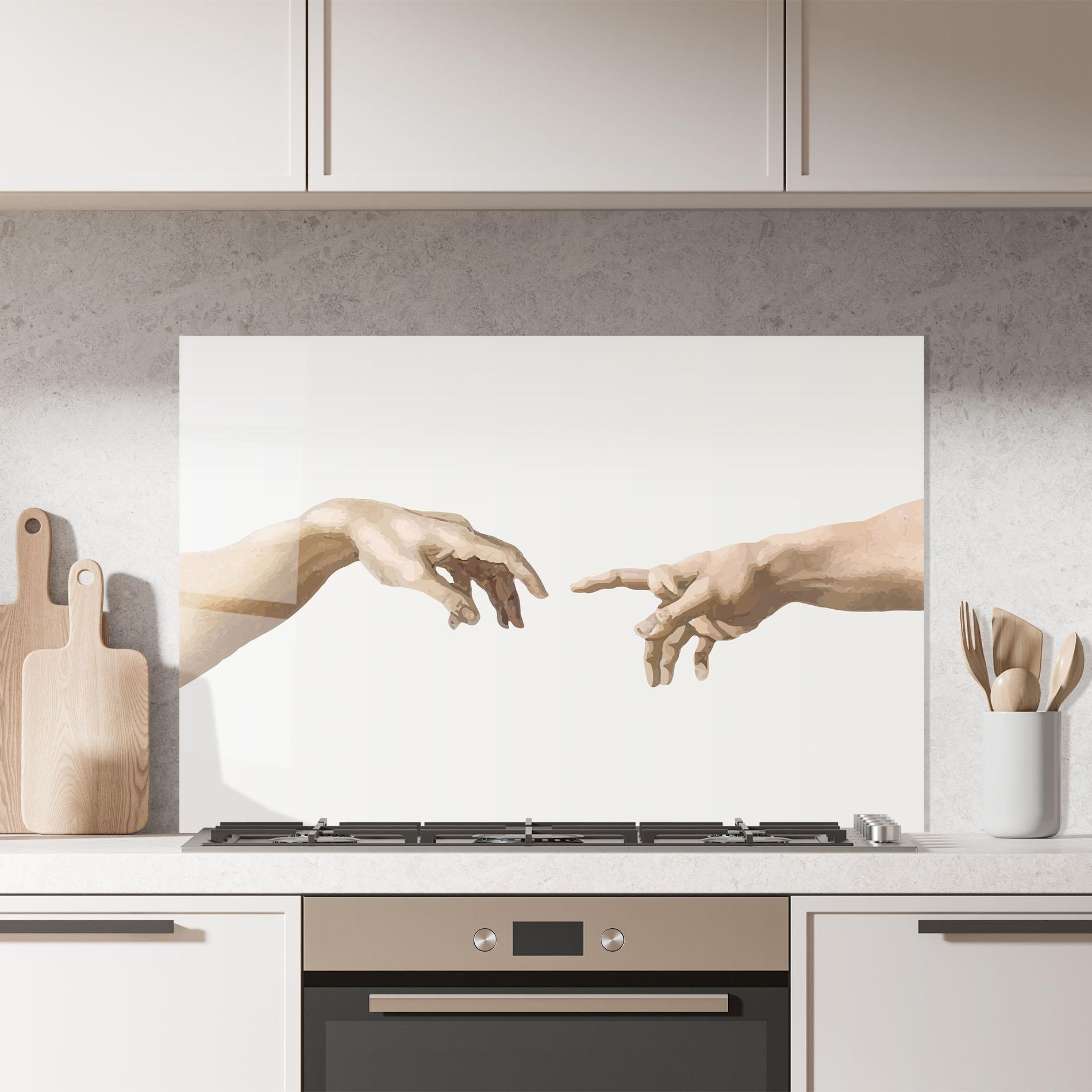 Küchenrückwand Glas Cream Hands Art mockup 7