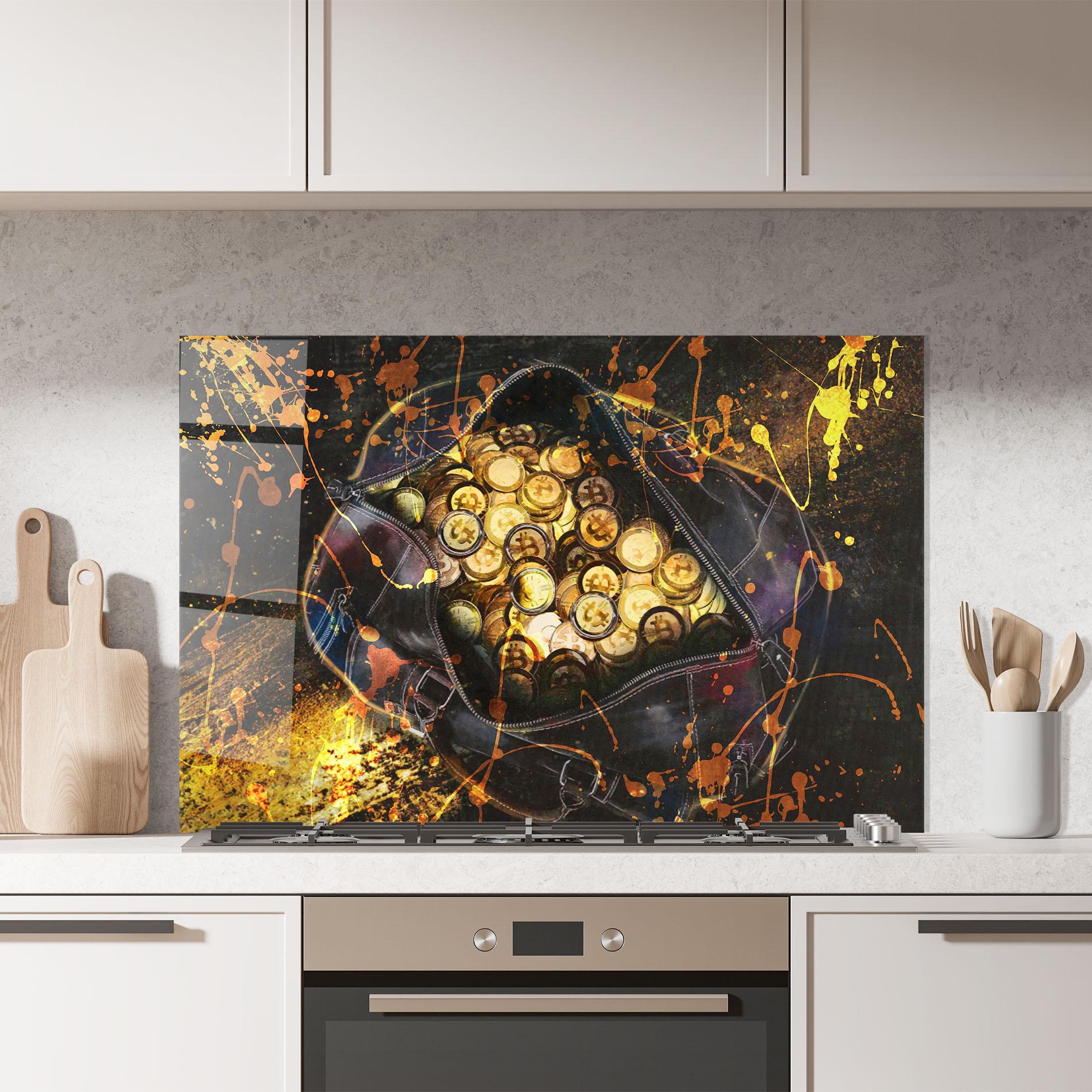 Küchenrückwand Glas Crypto Rich mockup 7