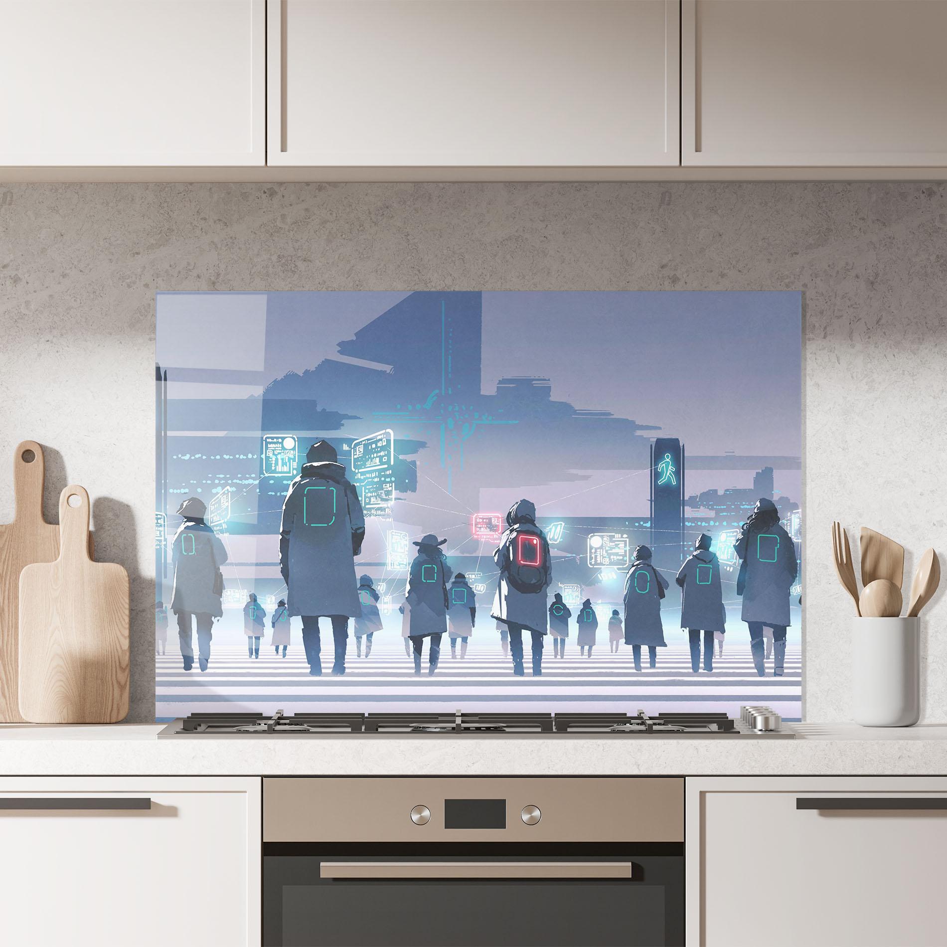 Küchenrückwand Glas Futuristic People mockup 7