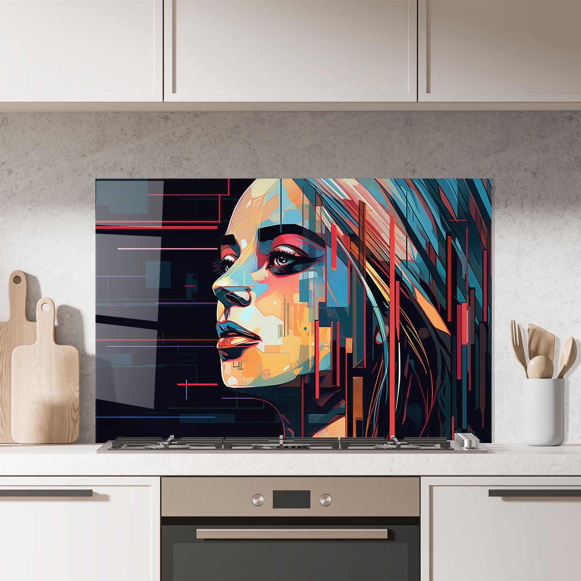 Küchenrückwand Glas Glitchy Dark Portrait mockup 7