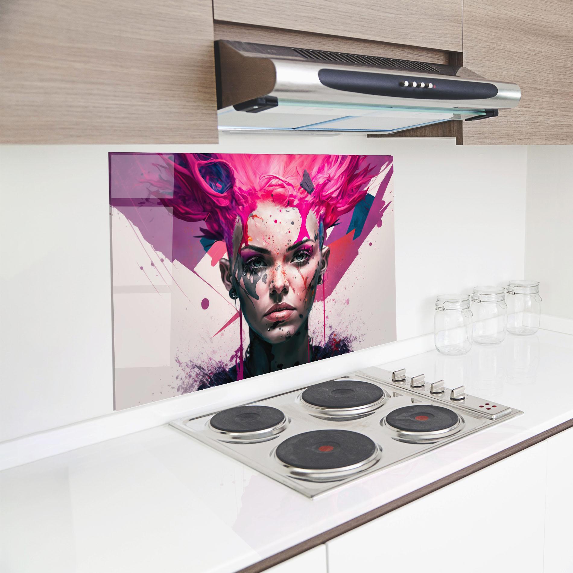 Küchenrückwand Glas Abstract Pink Hair mockup 8