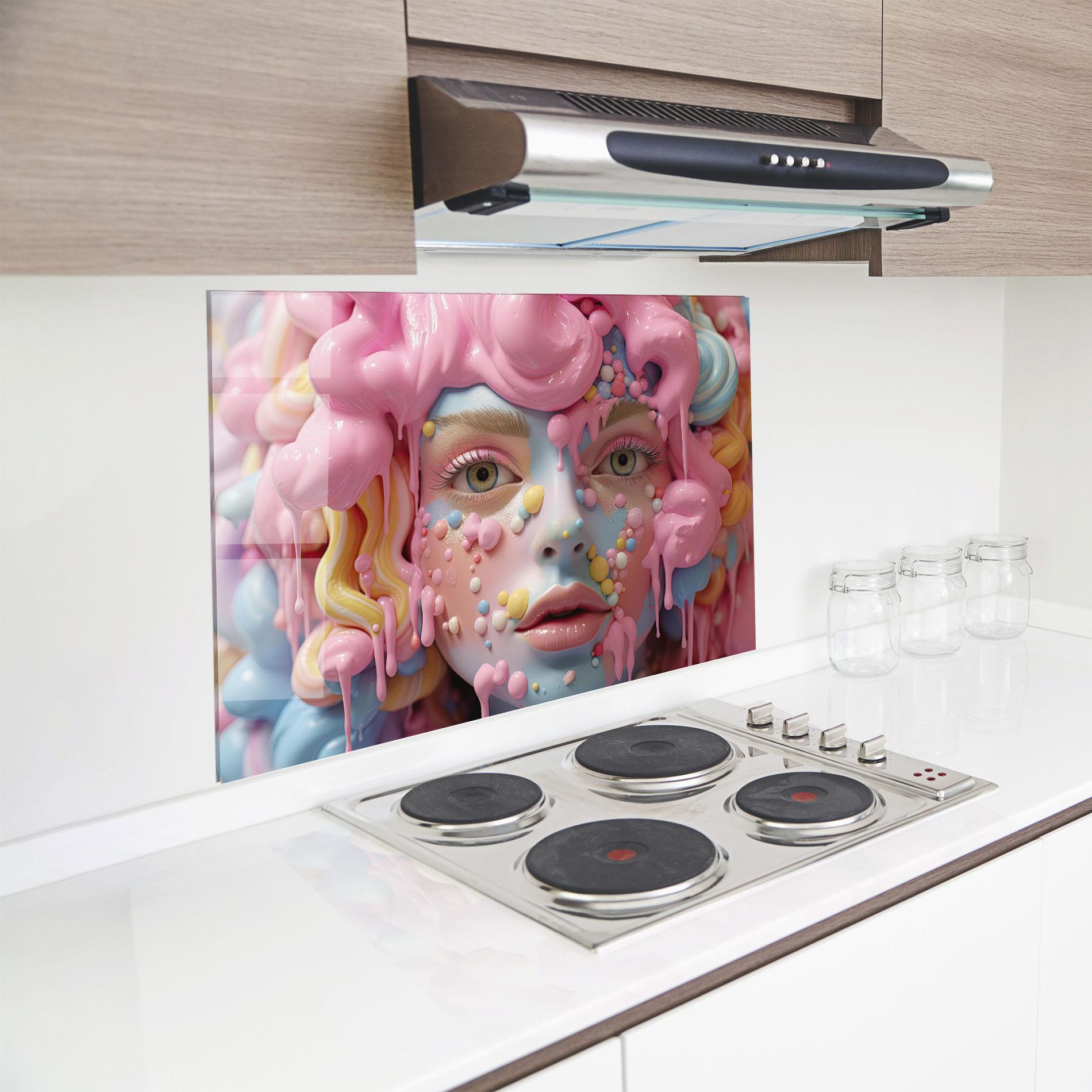 Küchenrückwand Glas Candy Face Girl mockup 8