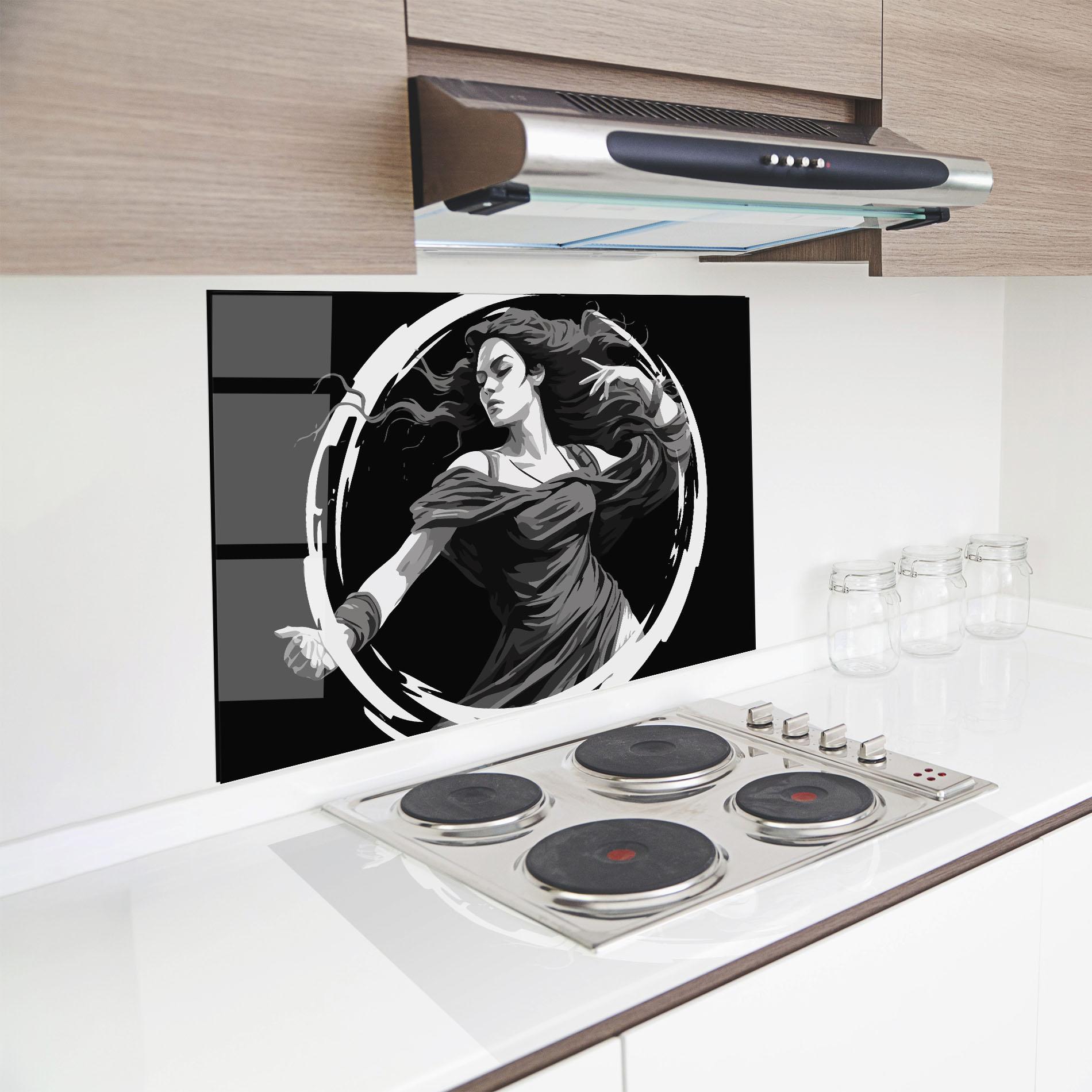 Küchenrückwand Glas Circle Grey Lady mockup 8