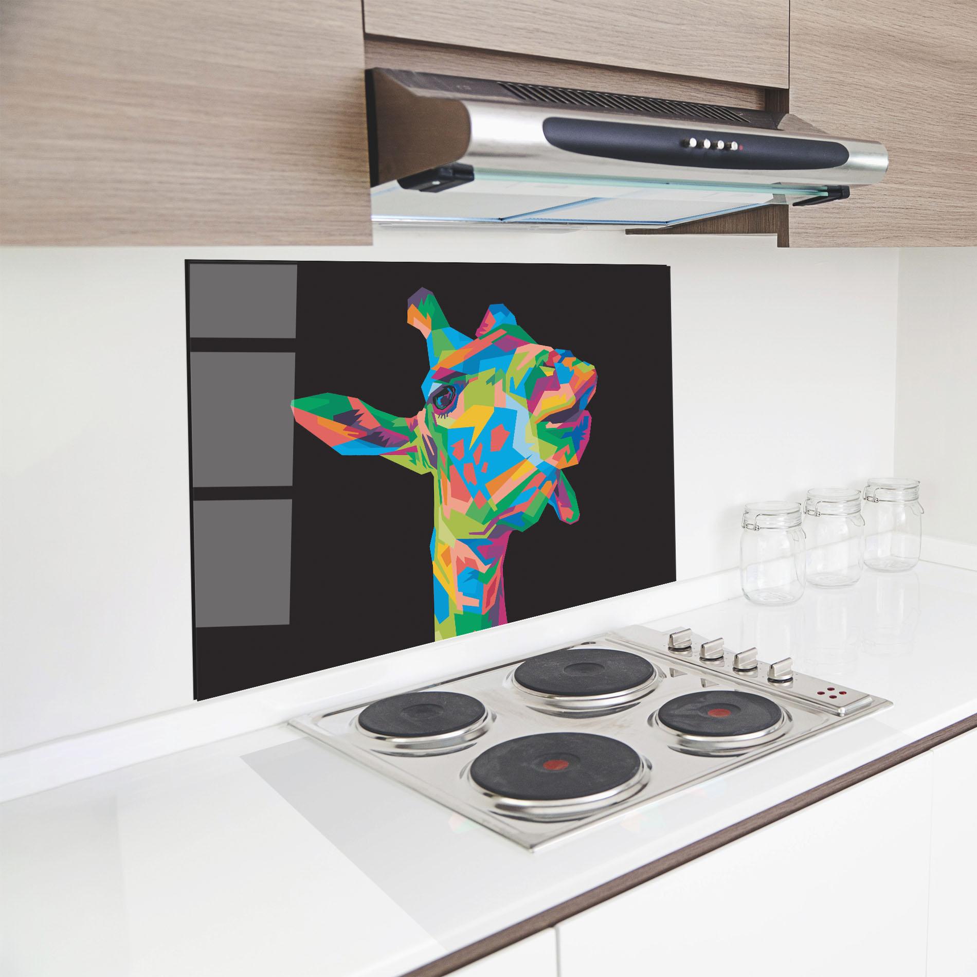 Küchenrückwand Glas Colorful Art Giraffe mockup 8