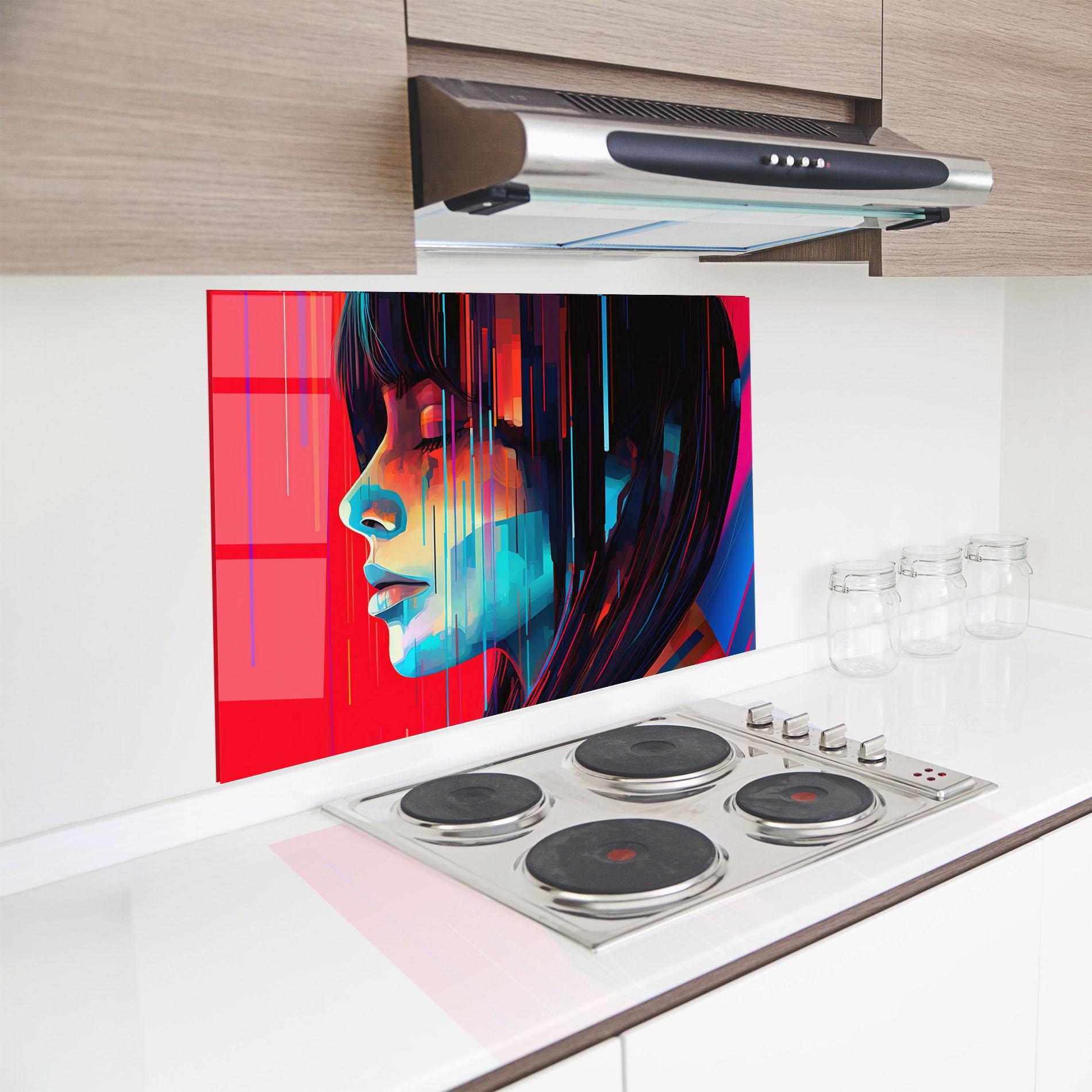 Küchenrückwand Glas Colorful Glitchy Portrait mockup 8