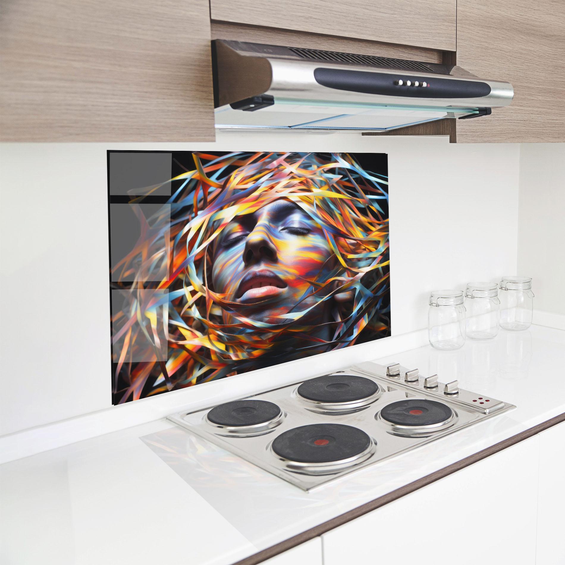 Küchenrückwand Glas Colorful Ribbons Hair mockup 8