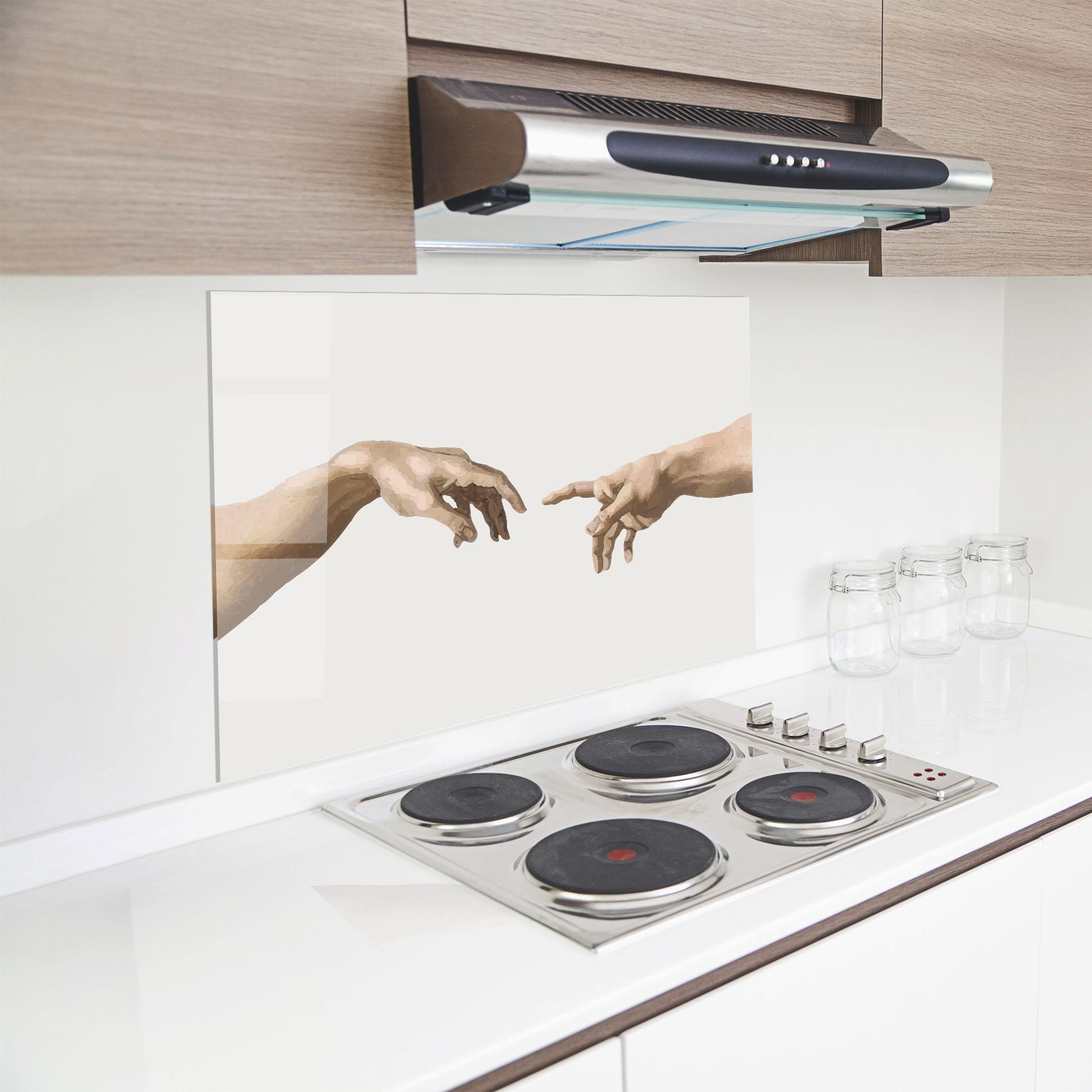 Küchenrückwand Glas Cream Hands Art mockup 8