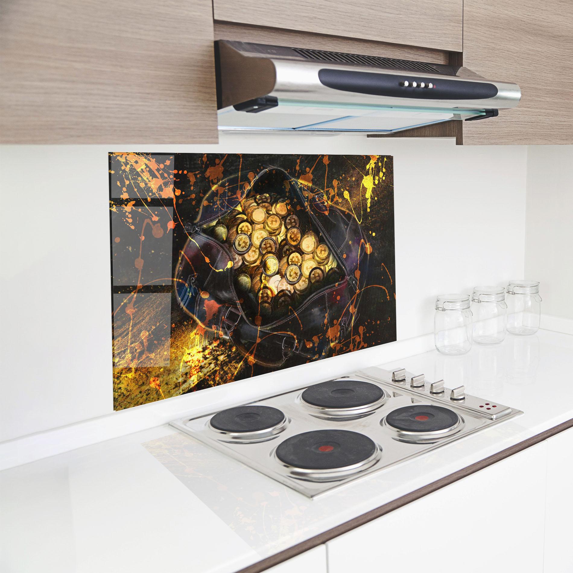 Küchenrückwand Glas Crypto Rich mockup 8