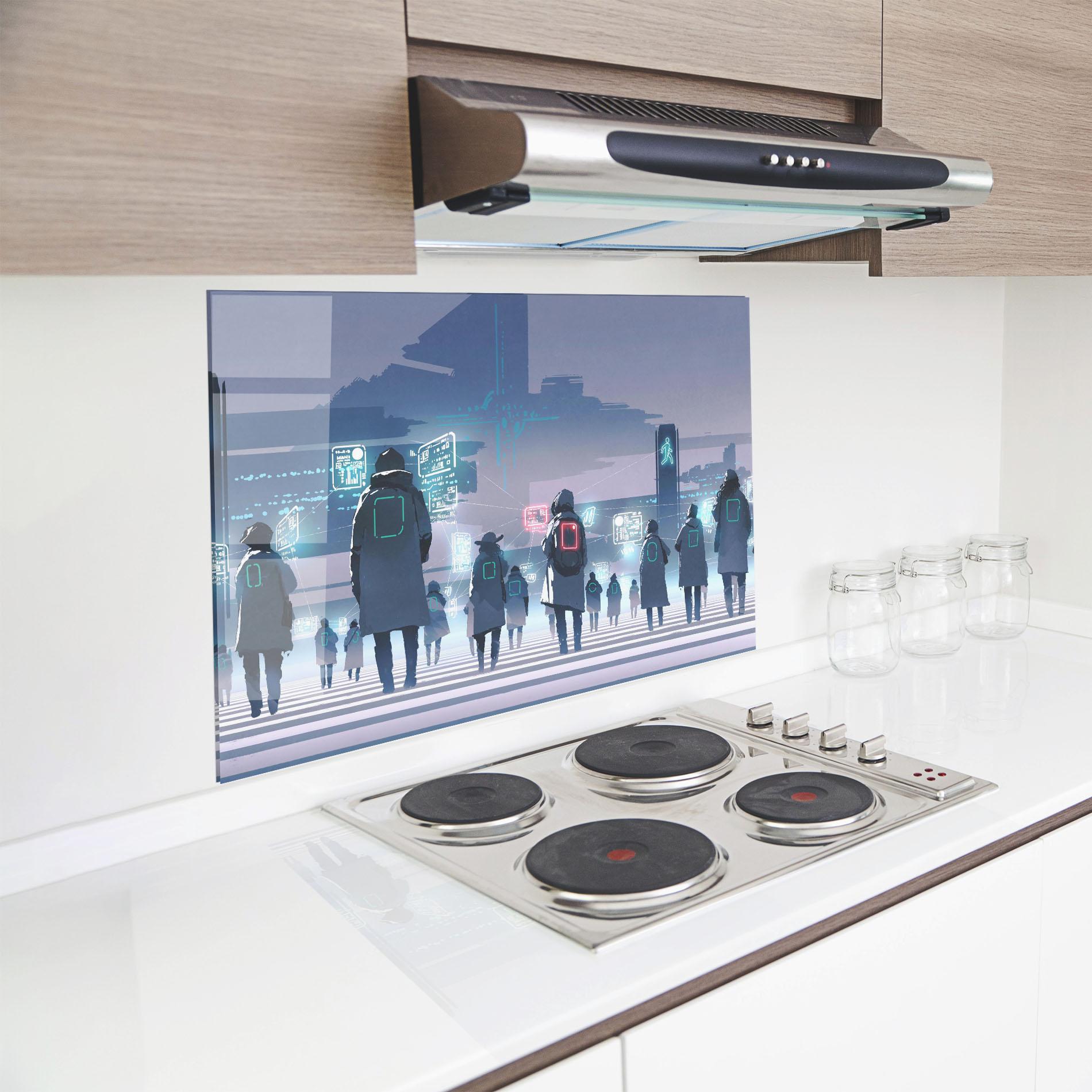 Küchenrückwand Glas Futuristic People mockup 8