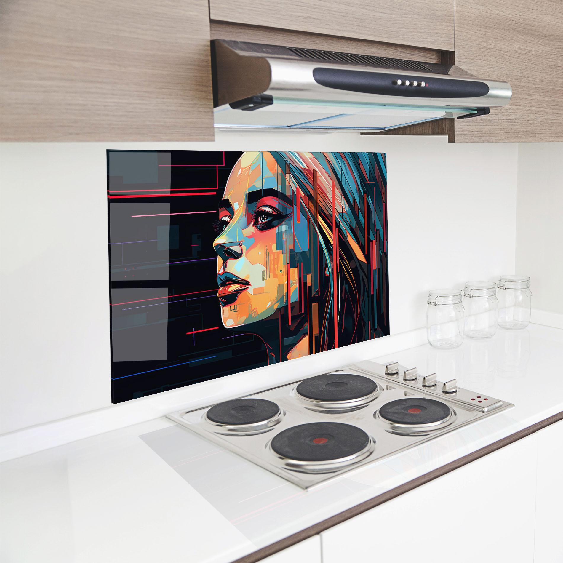 Küchenrückwand Glas Glitchy Dark Portrait mockup 8