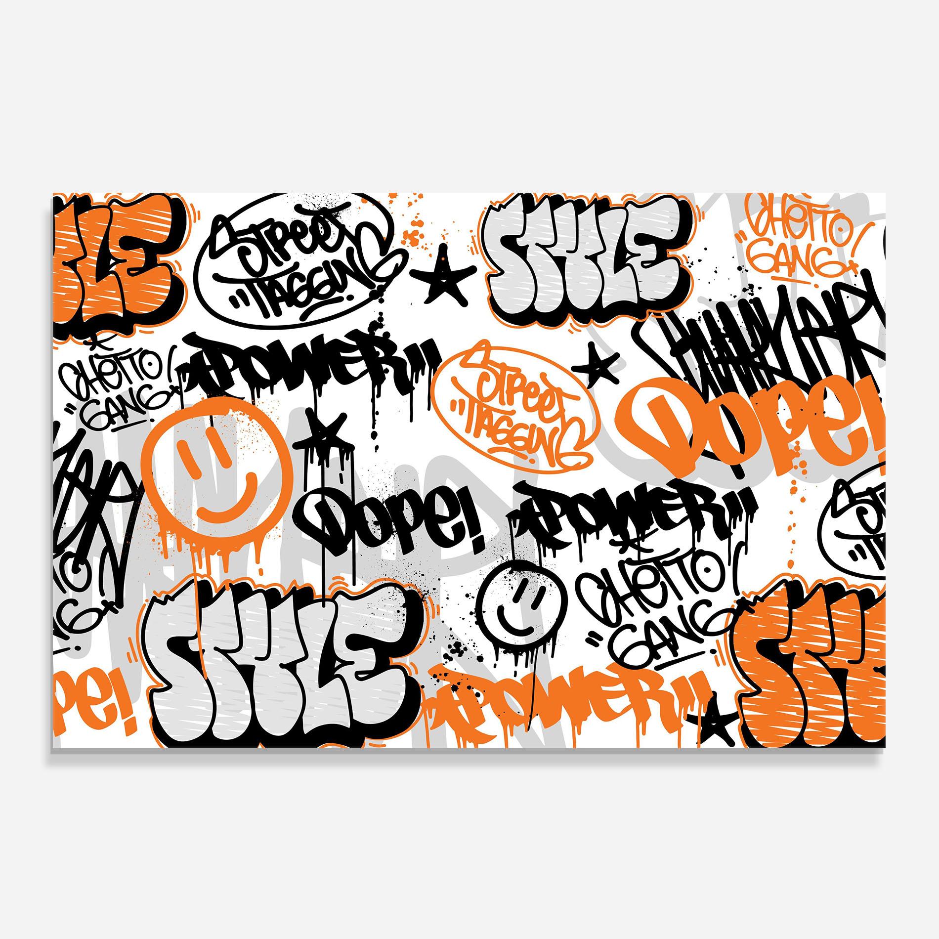 Küchenrückwand Glas Black Orange Graffiti mockup 0