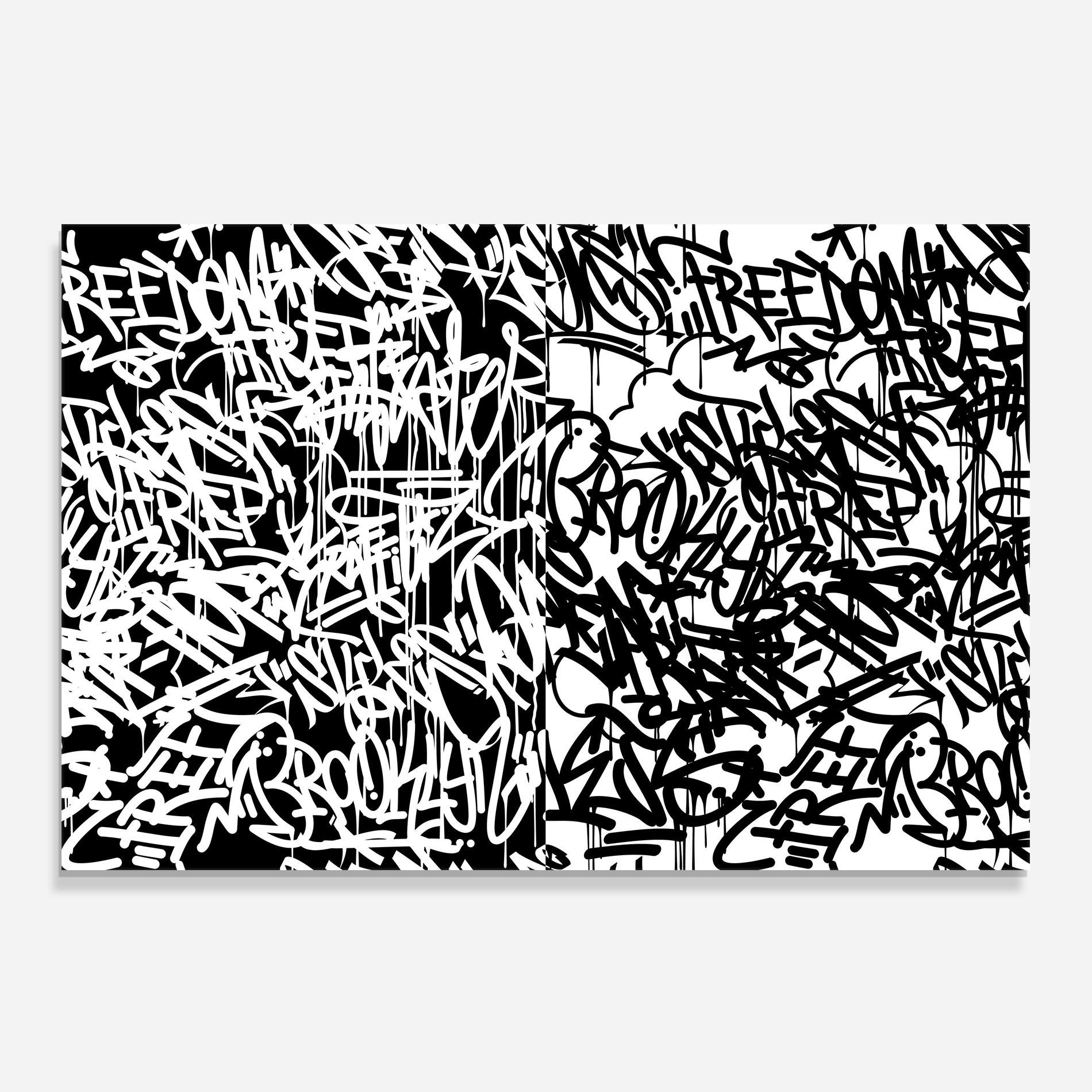 Küchenrückwand Glas Black White Graffiti mockup 0