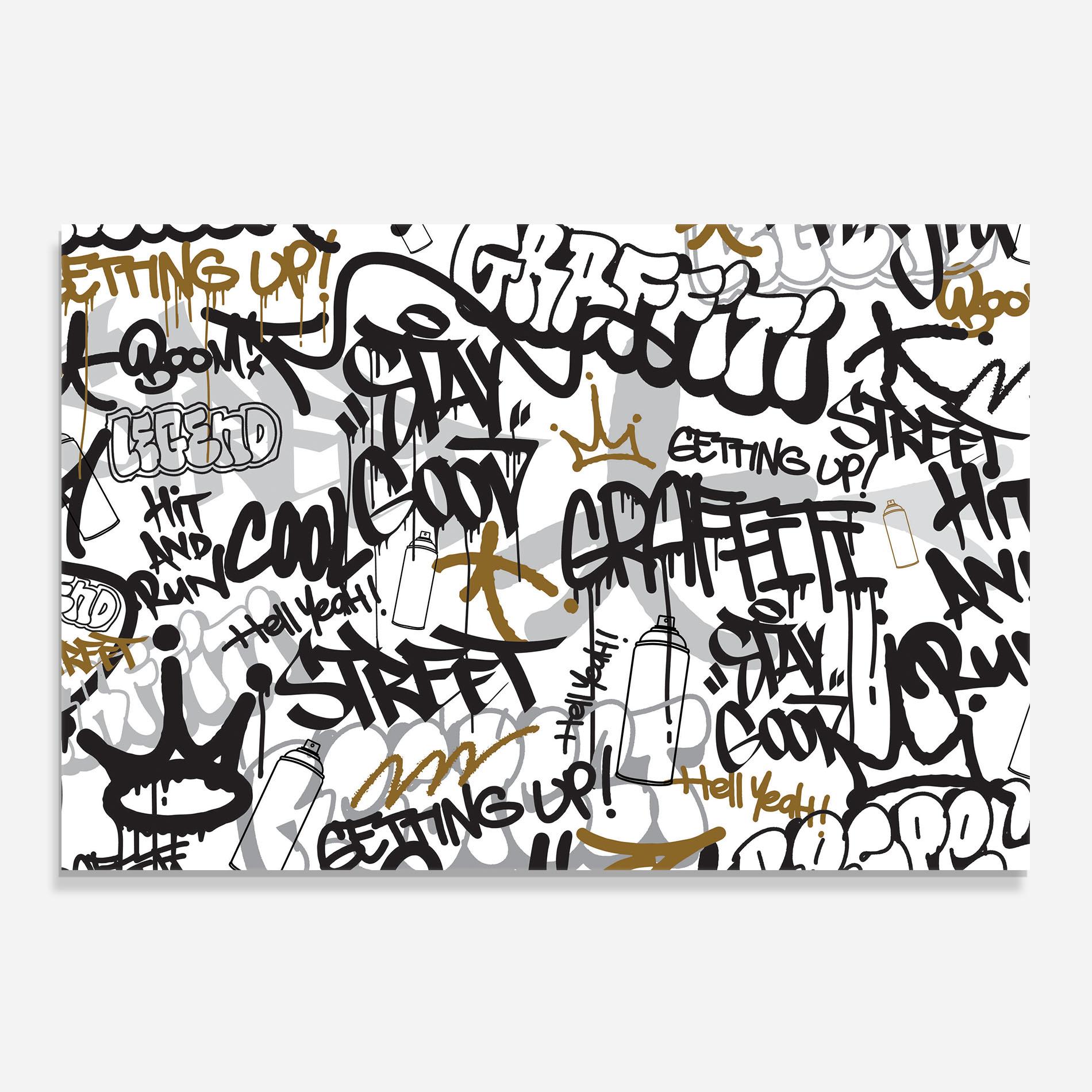 Küchenrückwand Glas Black Yellow Graffiti mockup 0
