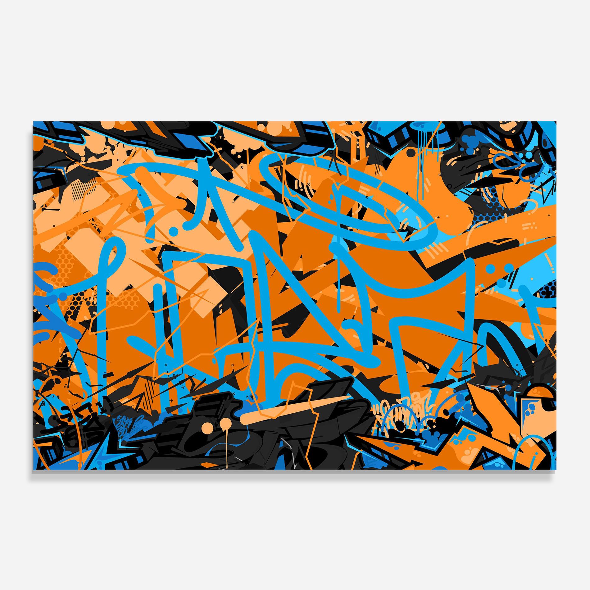 Küchenrückwand Glas Blue Orange Graffiti mockup 0