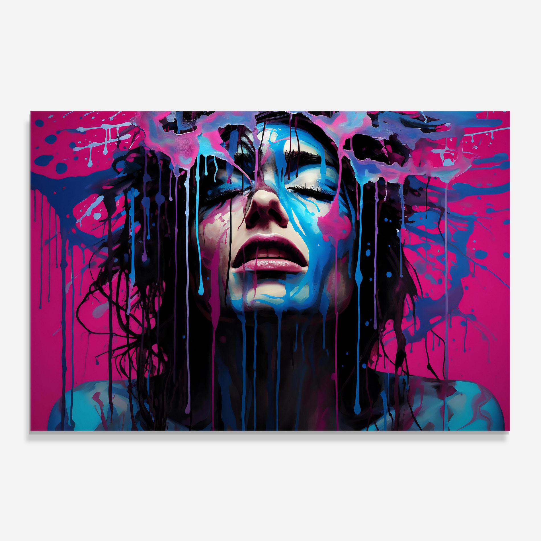 Küchenrückwand Glas Blue Pink Woman mockup 0