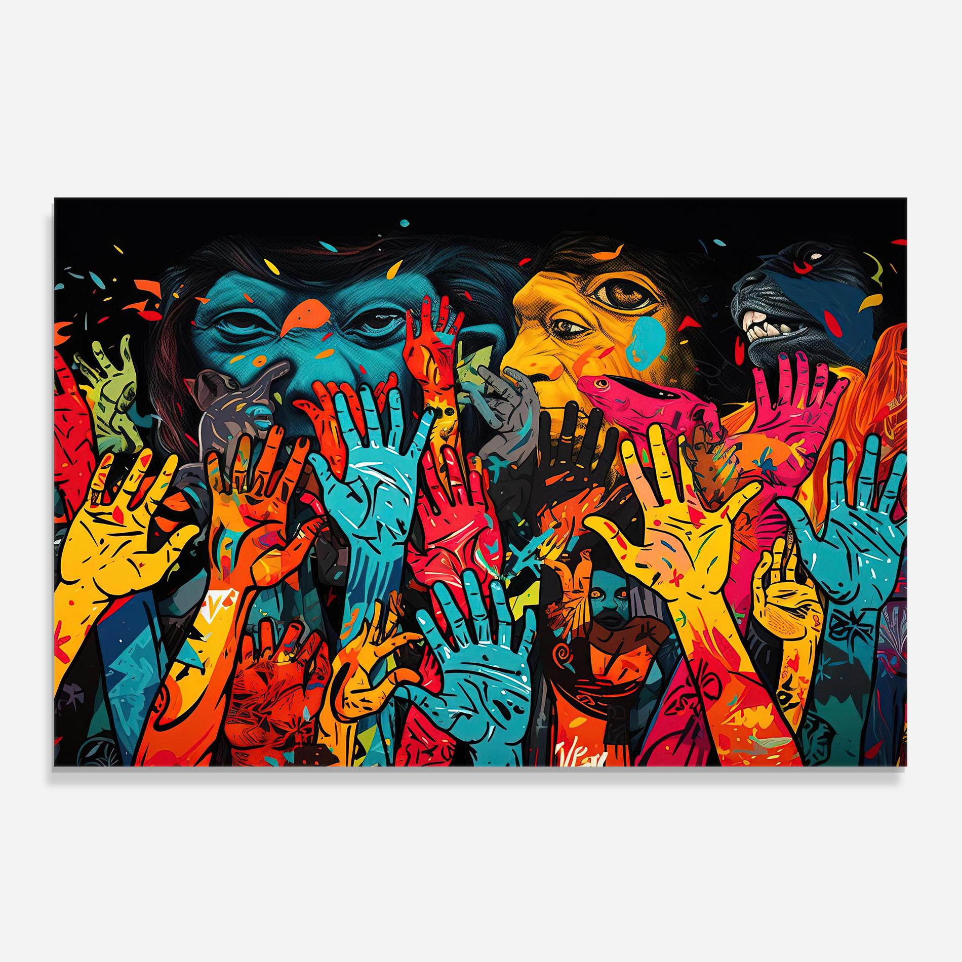 Küchenrückwand Glas Colorful Hands mockup 0