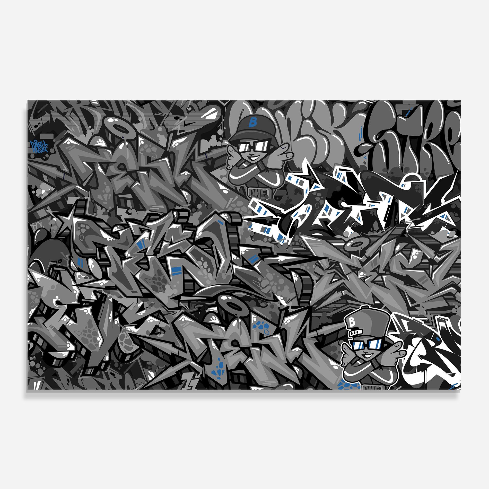 Küchenrückwand Glas Grey Blue Graffiti mockup 0