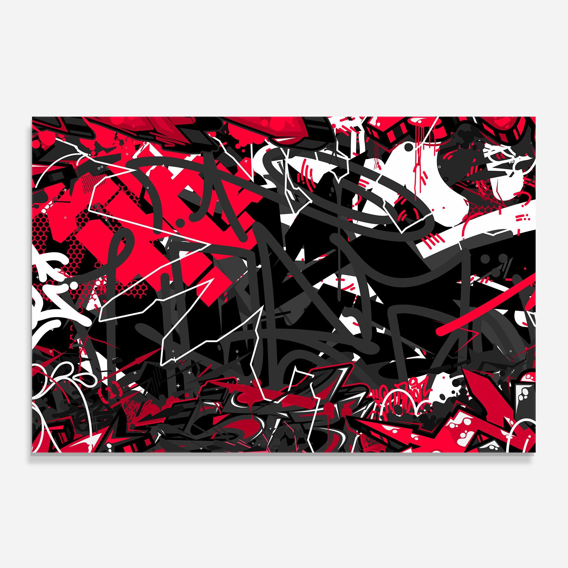 Küchenrückwand Glas Grey Red Graffiti mockup 0