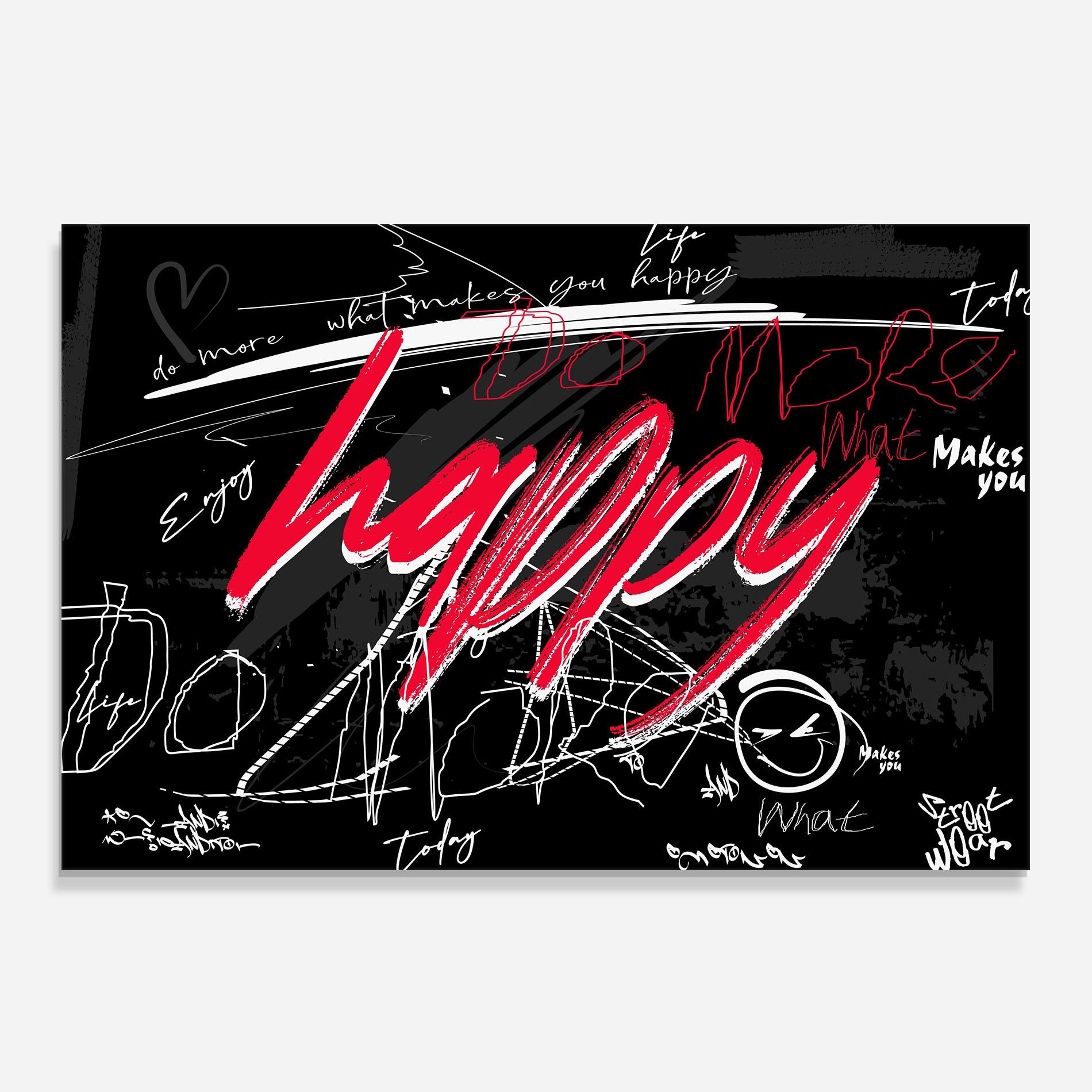 Küchenrückwand Glas Red Happy Graffiti mockup 0