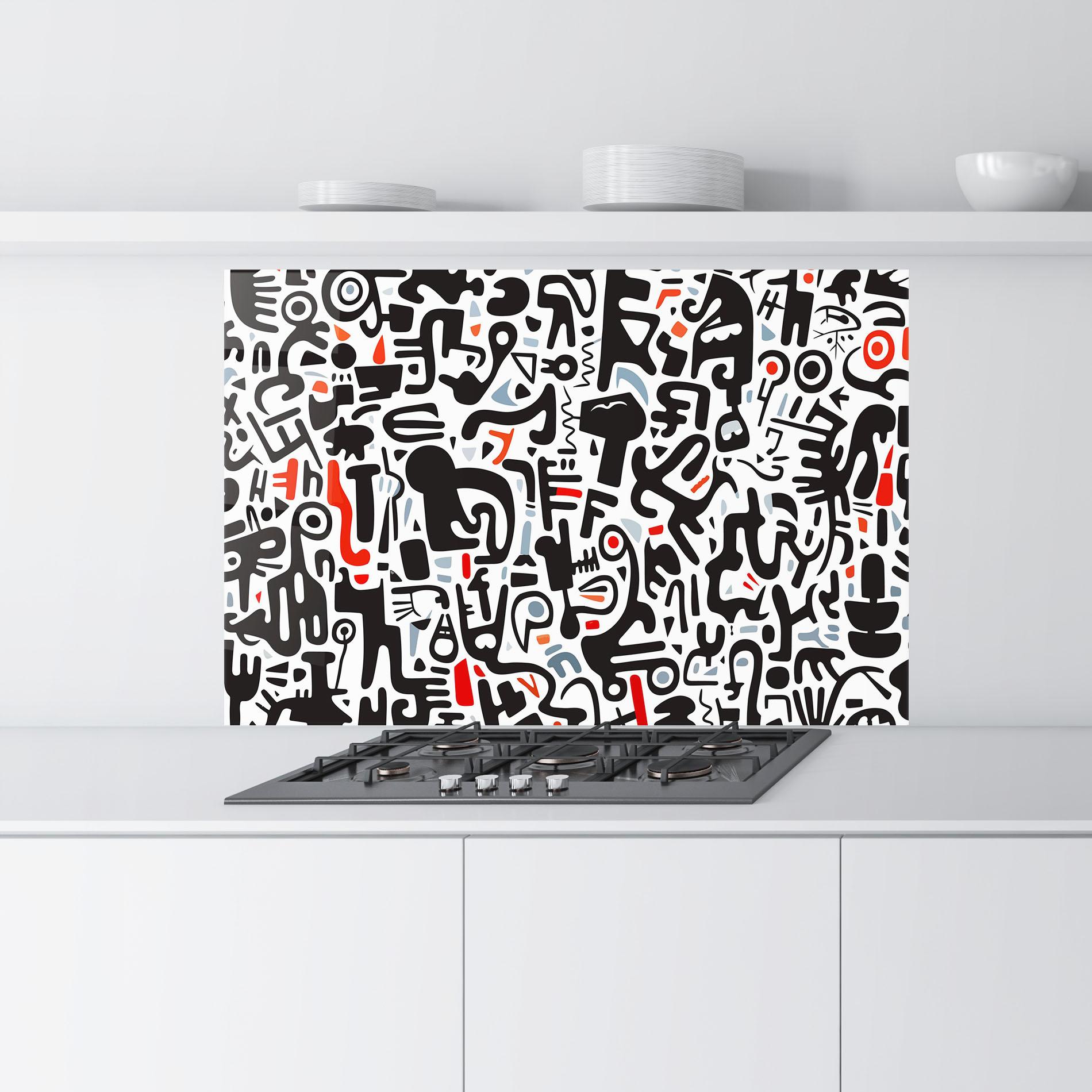 Küchenrückwand Glas Black Red Doodle mockup 9