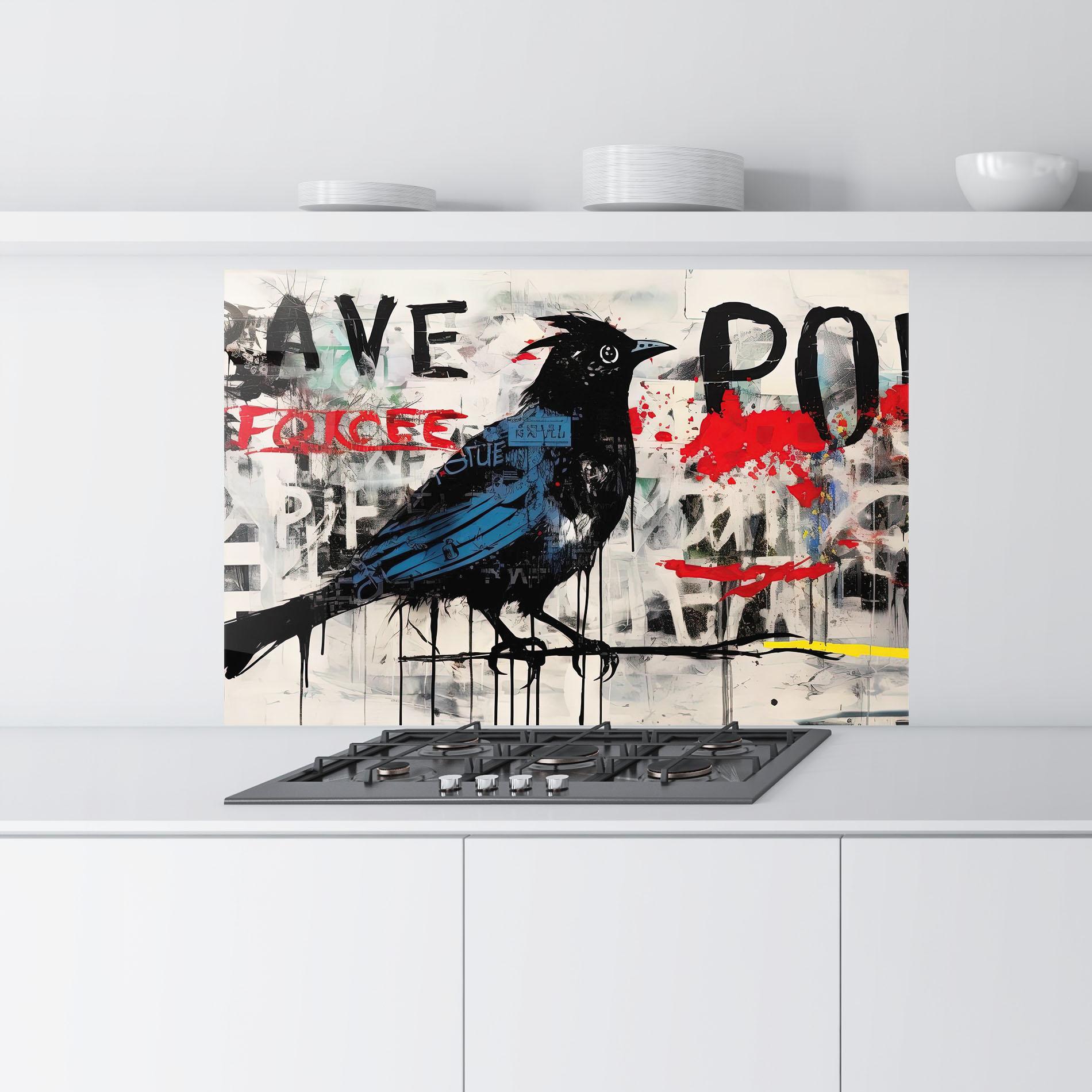 Küchenrückwand Glas Blue Bird Doodle mockup 9