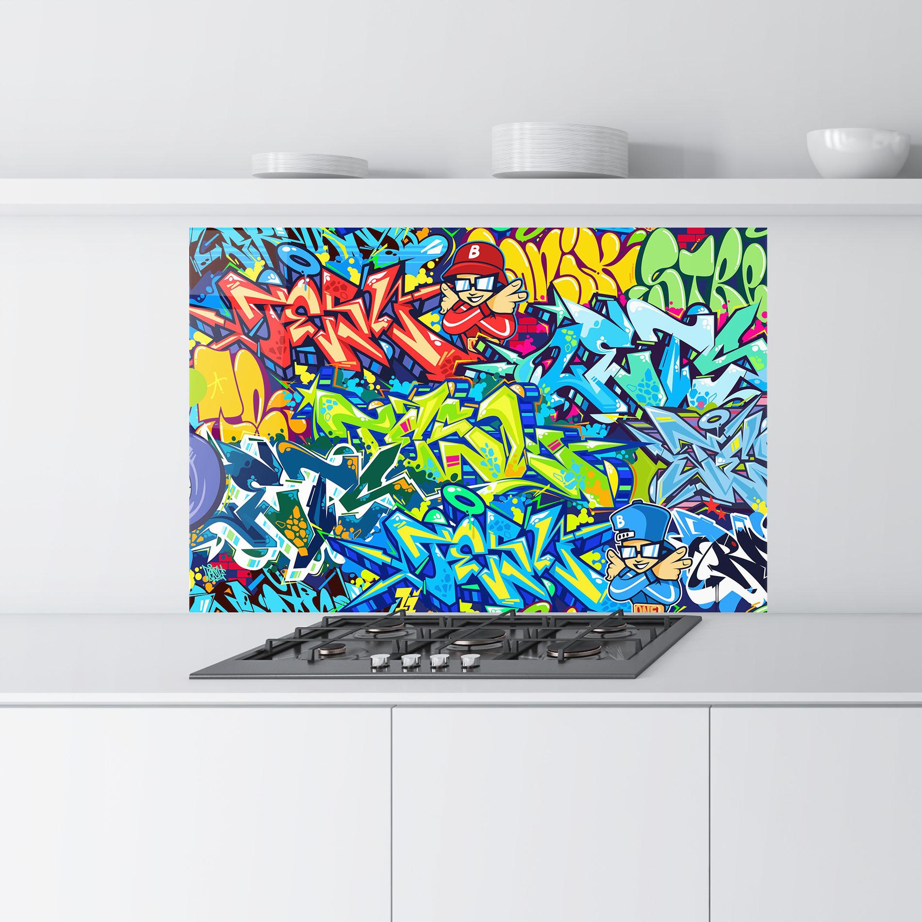 Küchenrückwand Glas Colorful Graffiti mockup 9