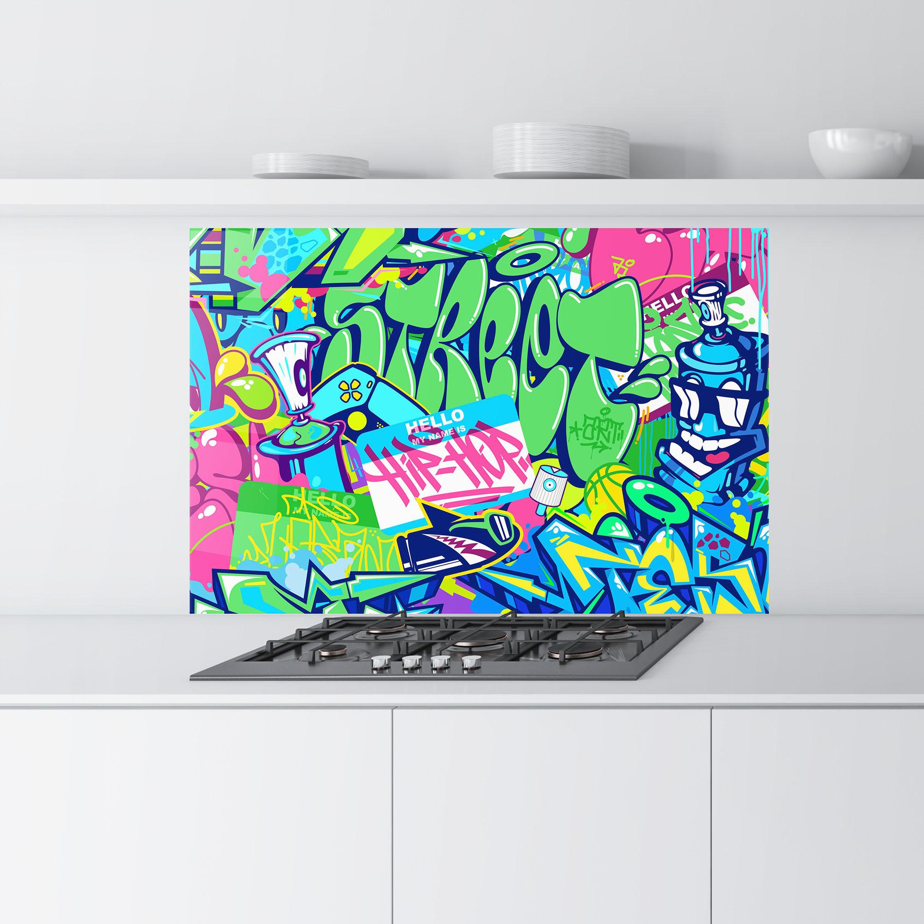 Küchenrückwand Glas Colorful Hip Hop mockup 9