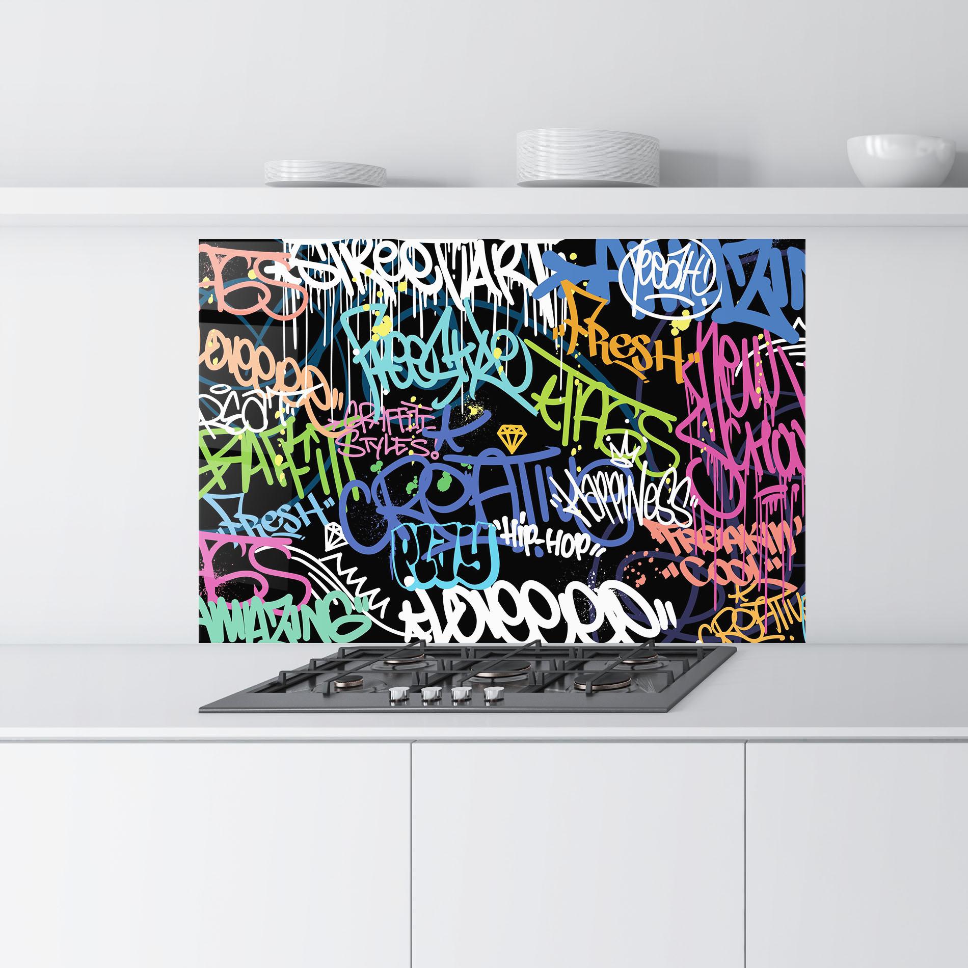 Küchenrückwand Glas Colorful Tags mockup 9