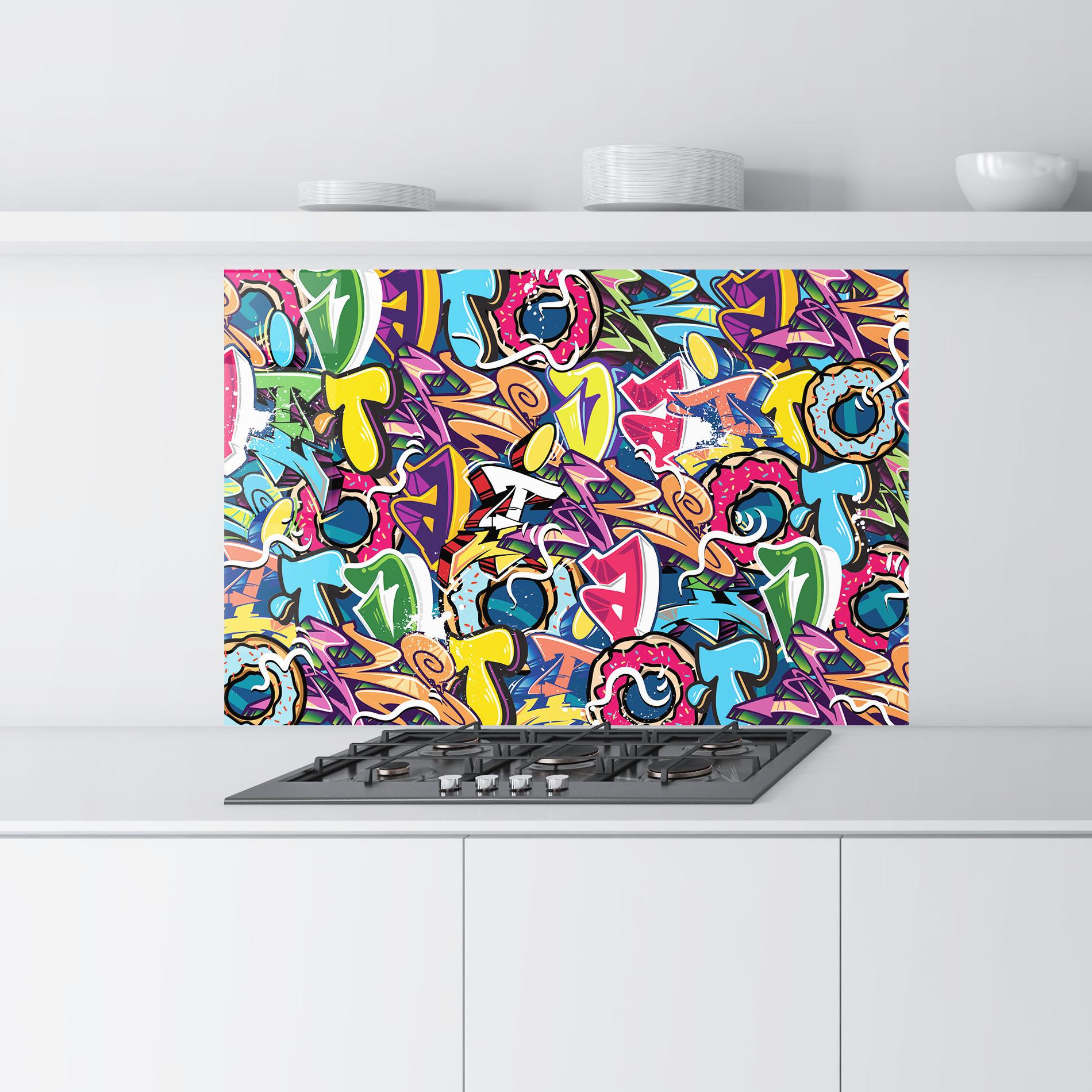 Küchenrückwand Glas Graffiti Letters mockup 9