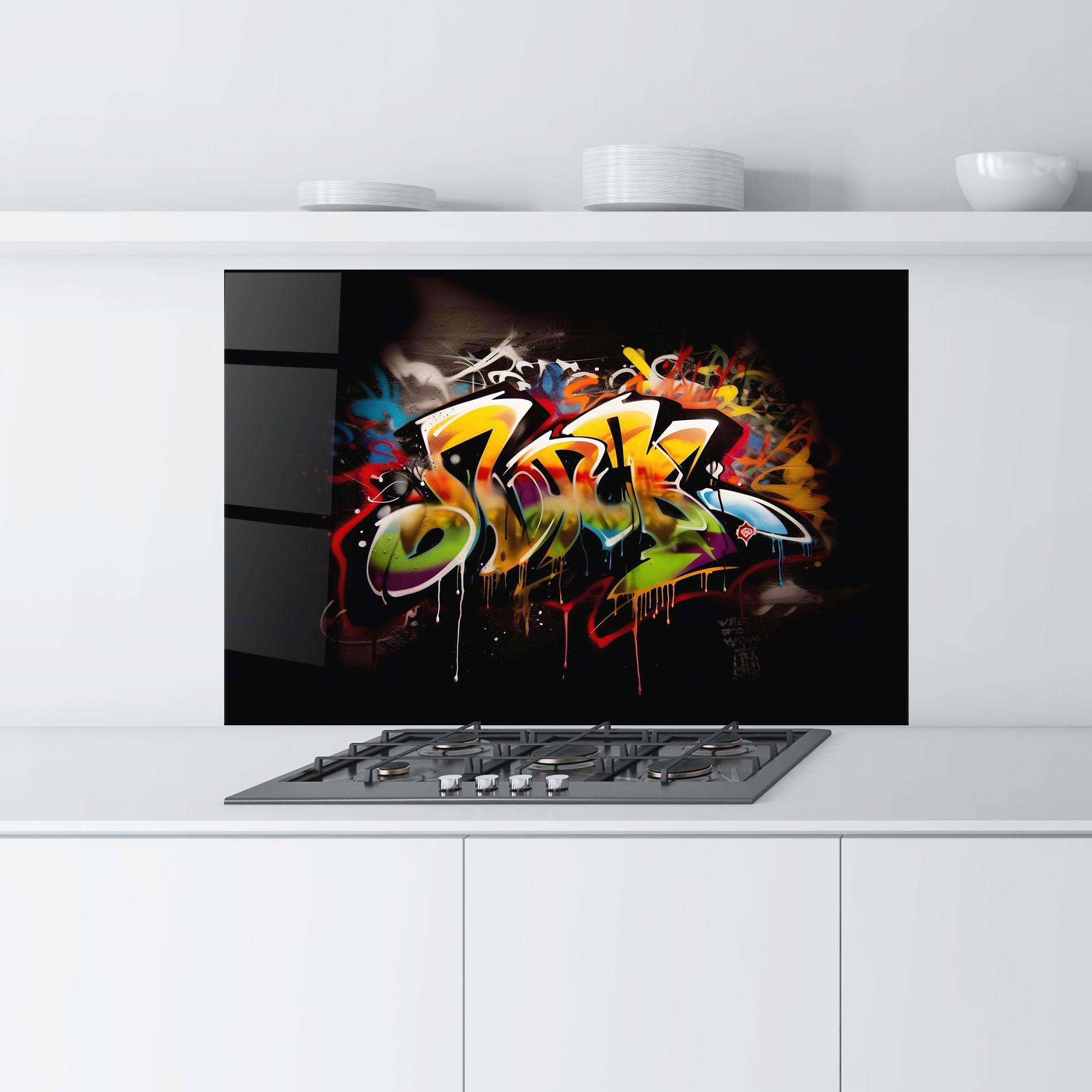 Küchenrückwand Glas Graffiti Style Wall mockup 9