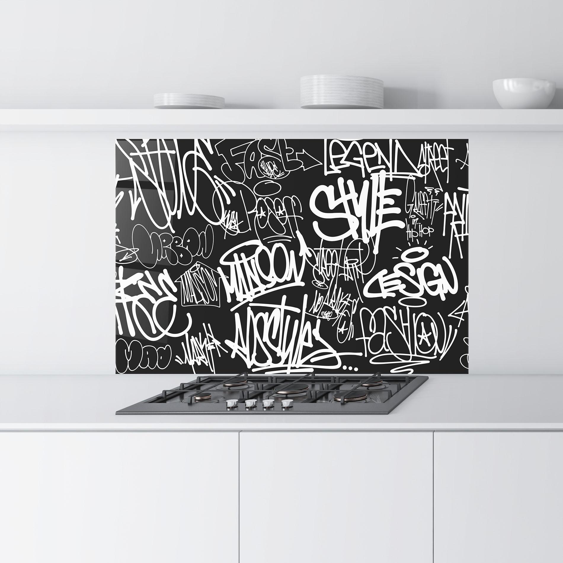 Küchenrückwand Glas Graffiti Tags mockup 9