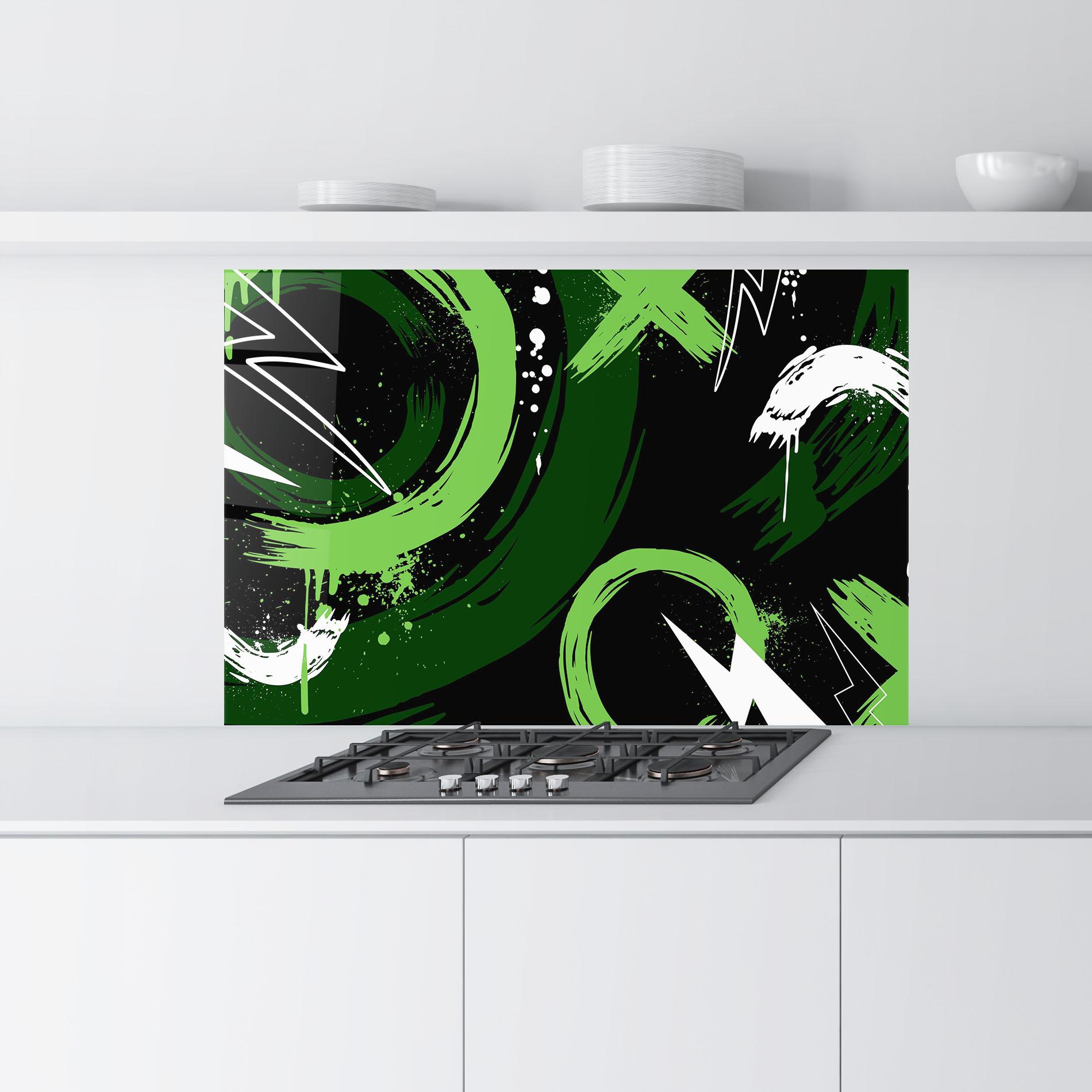 Küchenrückwand Glas Green Shades Graffiti mockup 9
