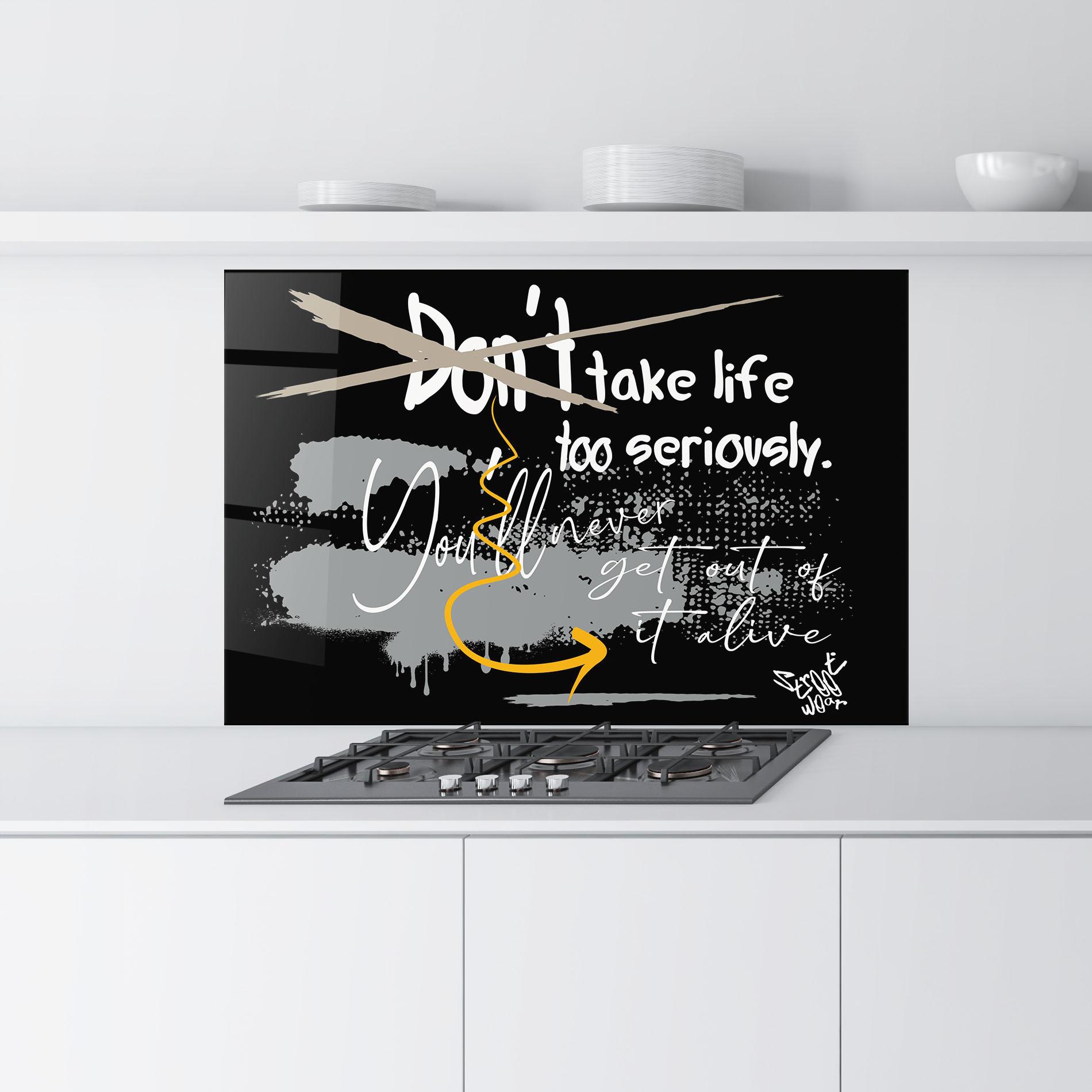 Küchenrückwand Glas Grey Orange Graffiti mockup 9