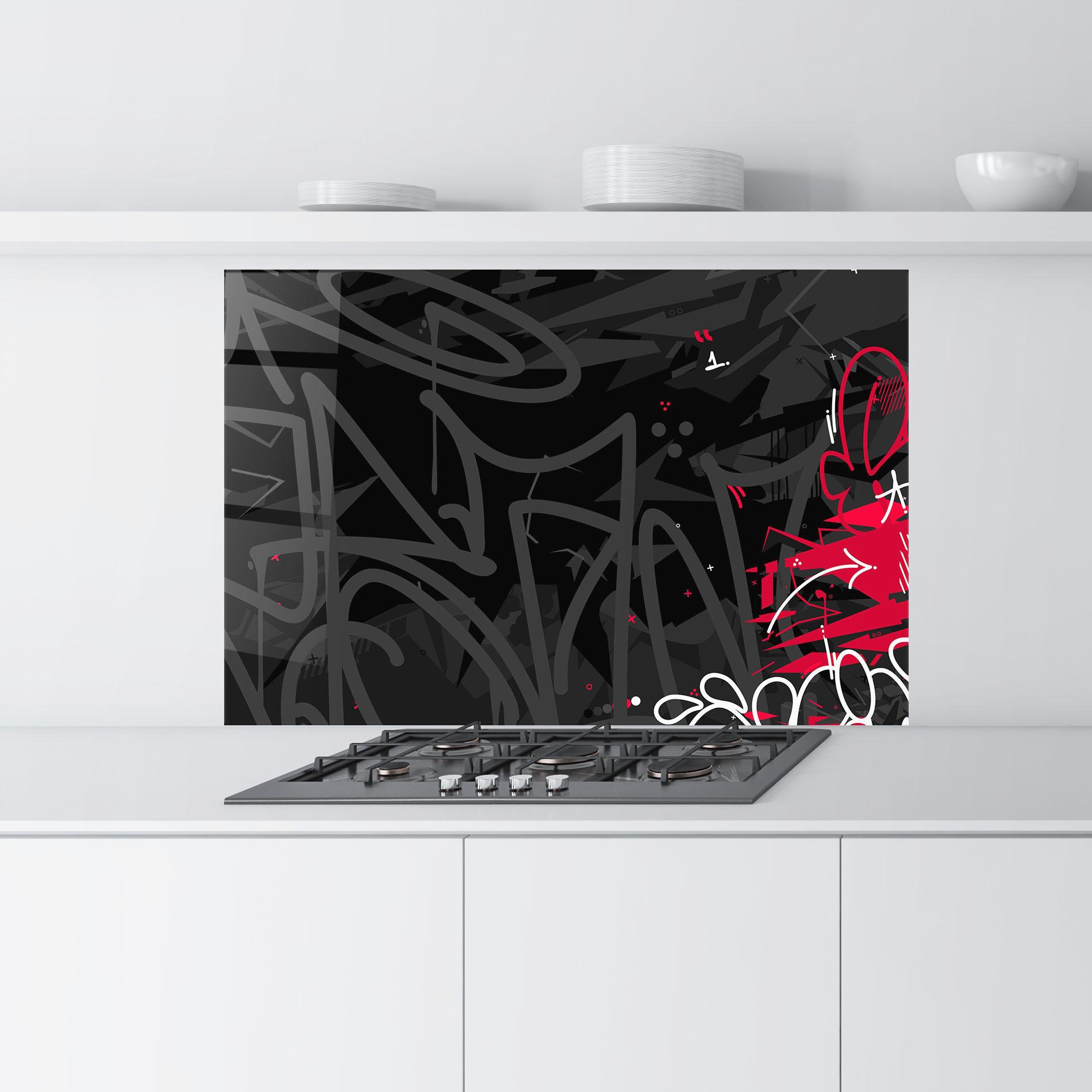Küchenrückwand Glas Grey Pink Graffiti mockup 9